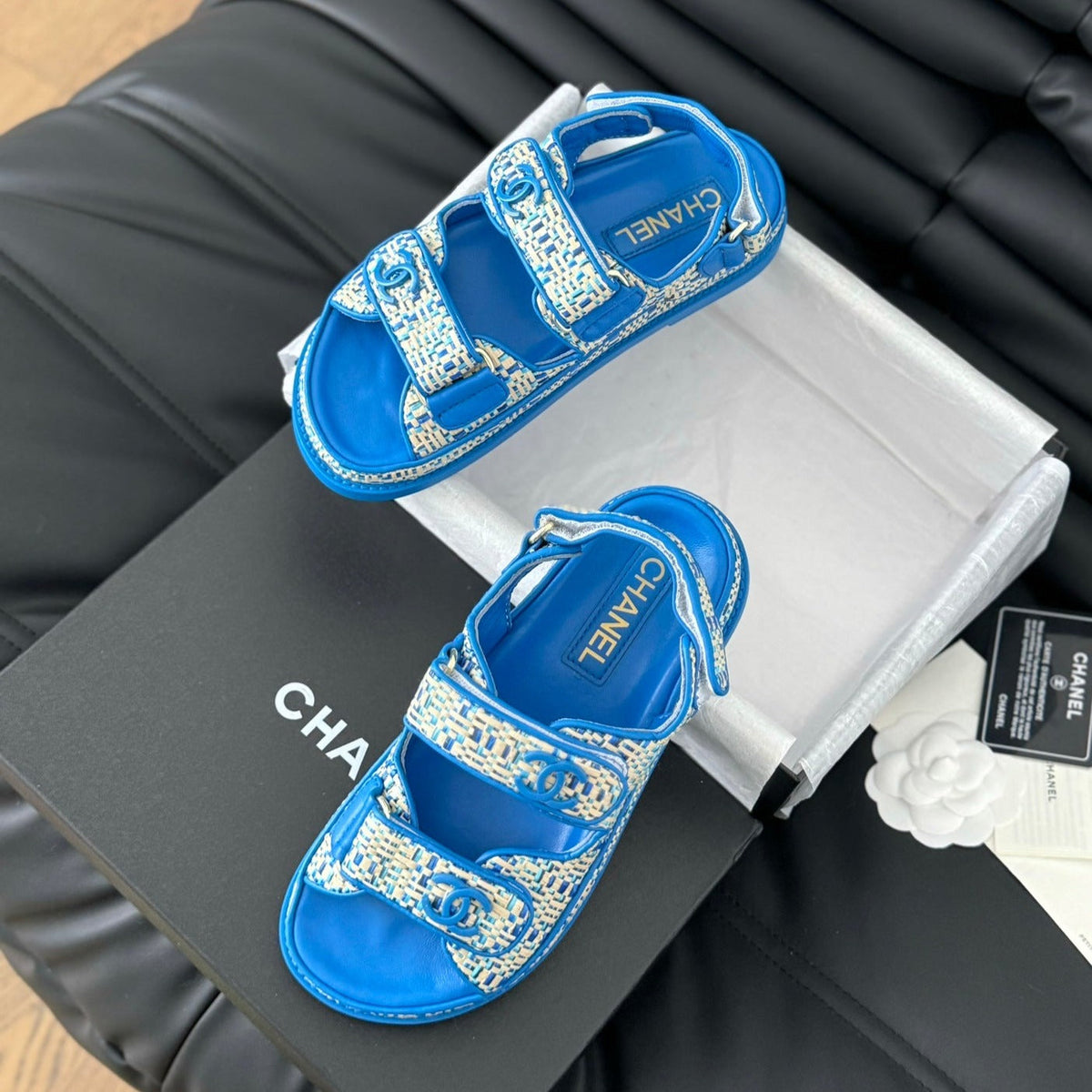 Chanel Dad Sandals Sheepskin Cobalt Blue
