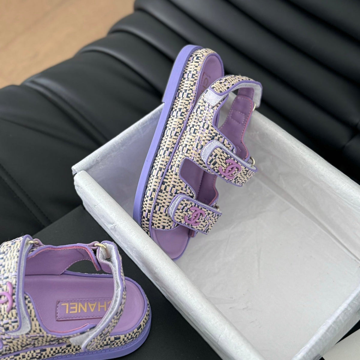 Chanel Dad Sandals Sheepskin Heather Purple