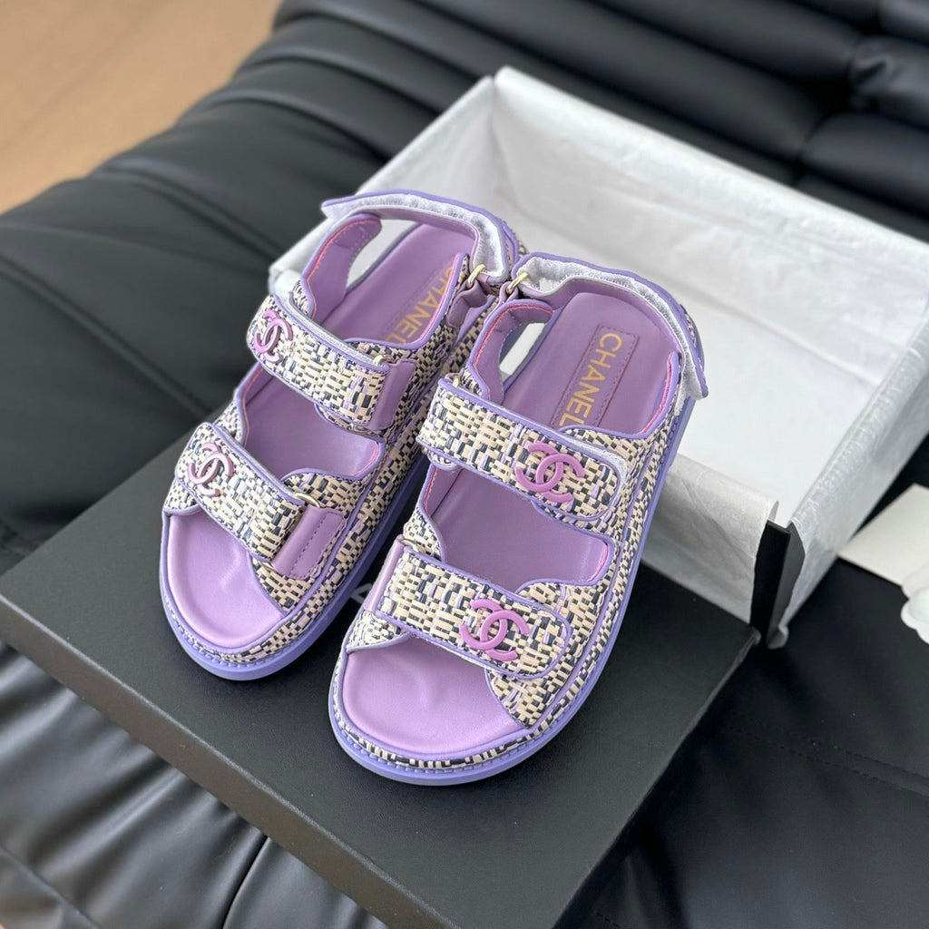 Chanel Dad Sandals Sheepskin Heather Purple