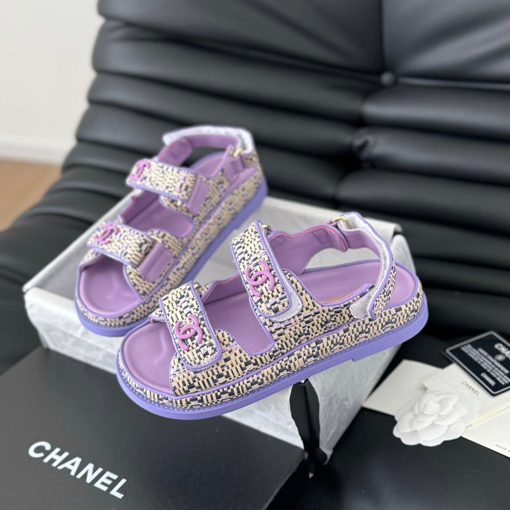 Chanel Dad Sandals Sheepskin Heather Purple