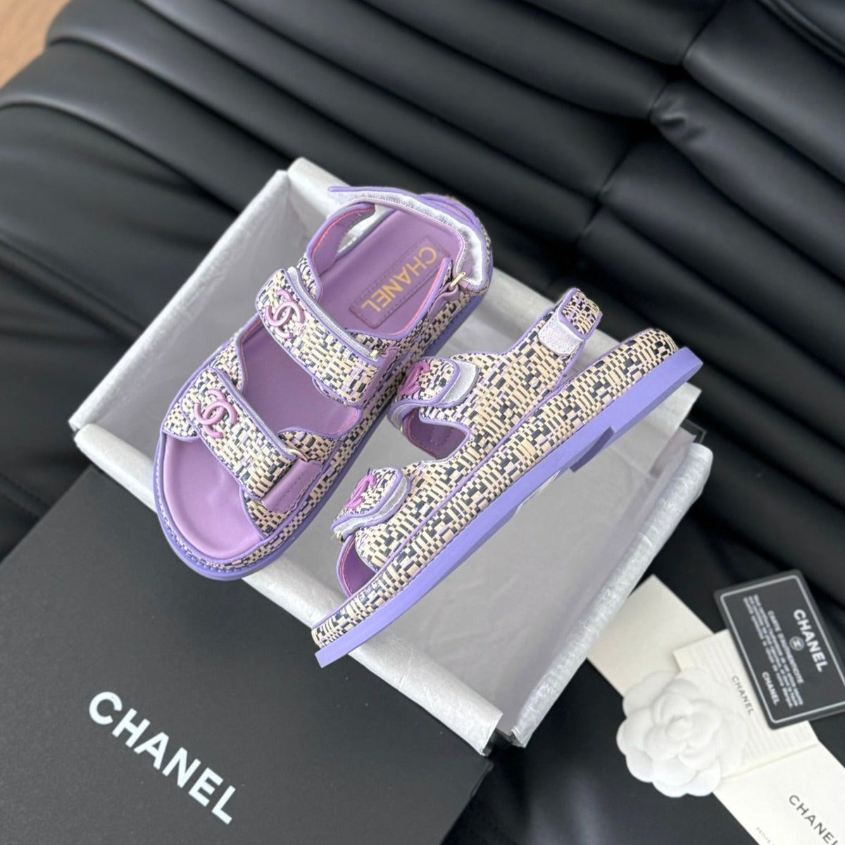 Chanel Dad Sandals Sheepskin Heather Purple