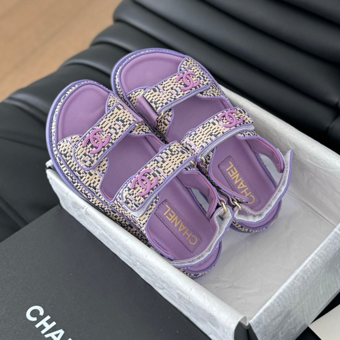 Chanel Dad Sandals Sheepskin Heather Purple