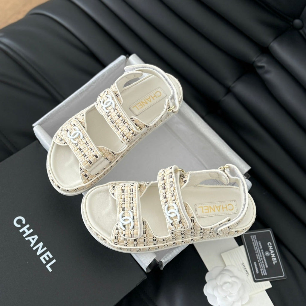 Chanel Dad Sandals Sheepskin Beige Cream