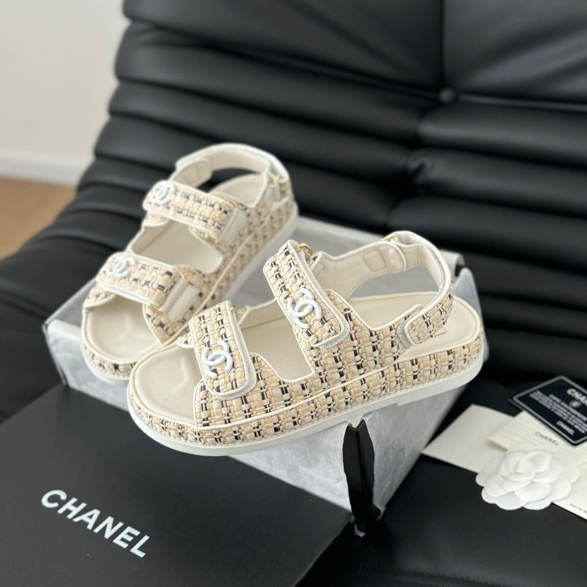 Chanel Dad Sandals Sheepskin Beige Cream