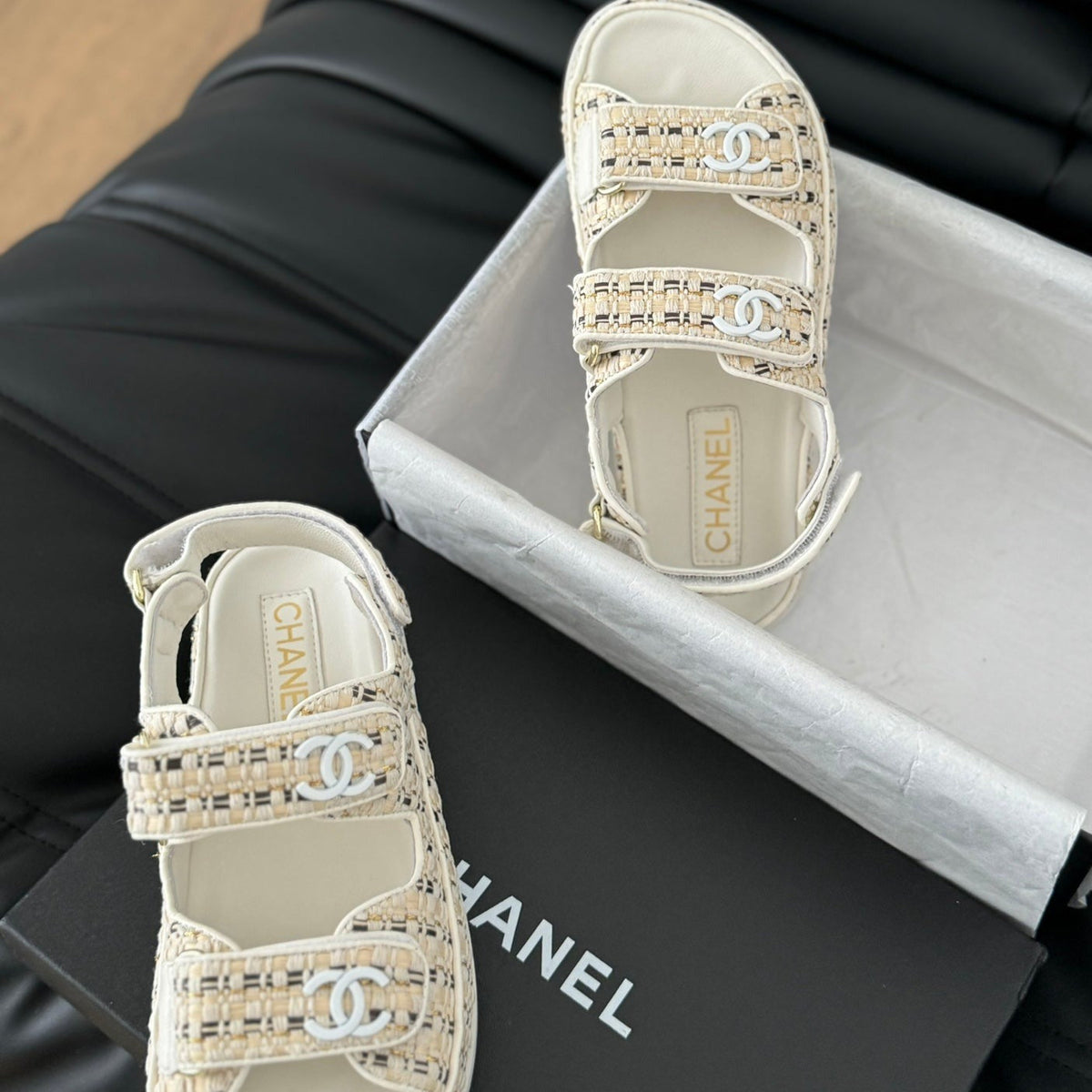 Chanel Dad Sandals Sheepskin Beige Cream