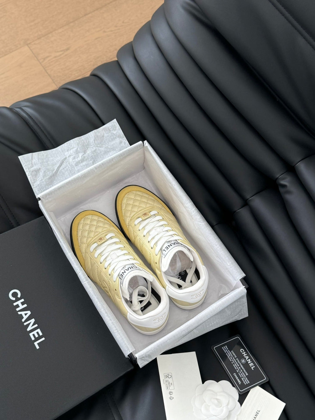 Chanel Sneaker in Light Yellow Mix White Embroidered Lambskin