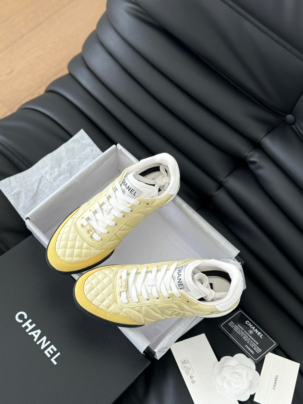 Chanel Sneaker in Light Yellow Mix White Embroidered Lambskin