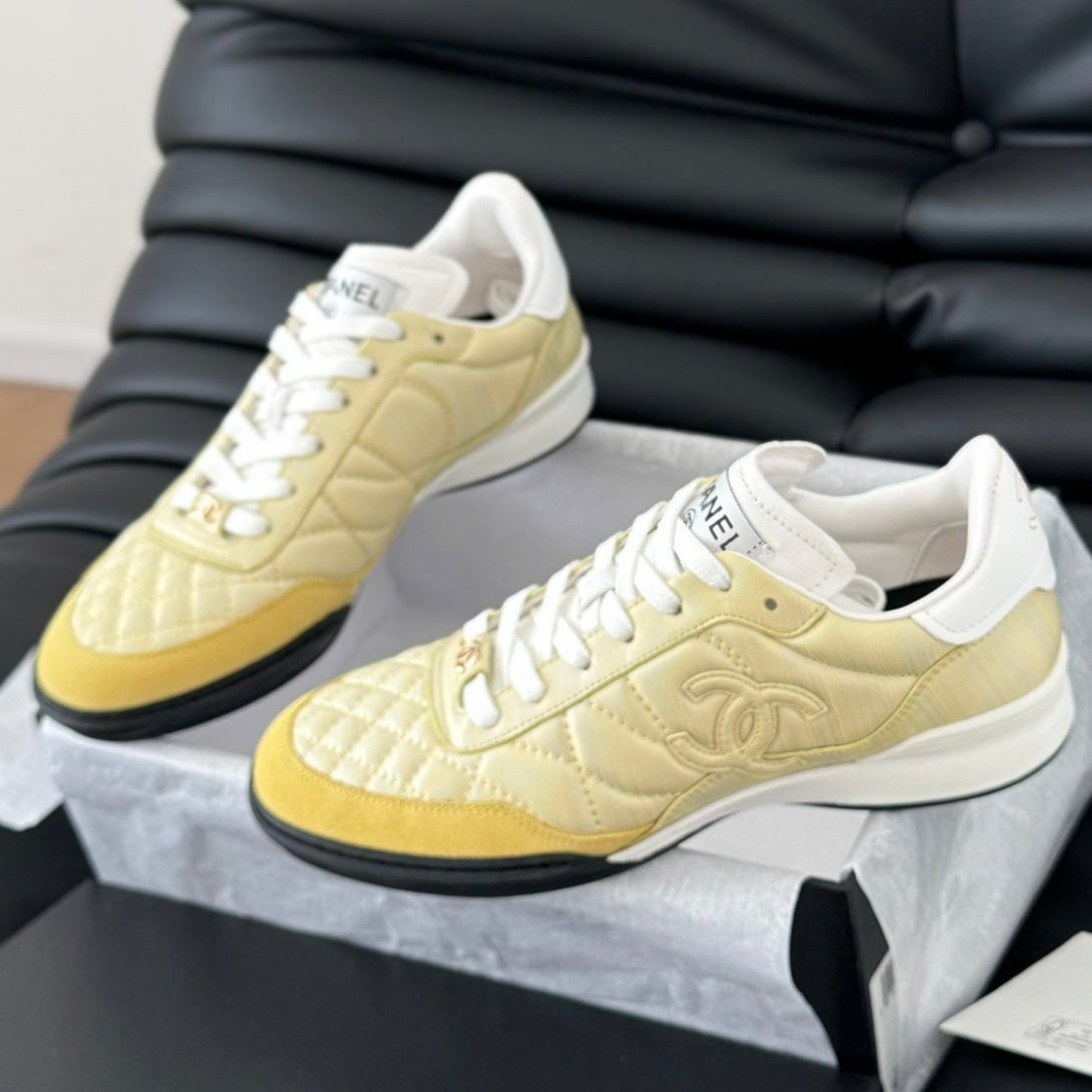Chanel Sneaker in Light Yellow Mix White Embroidered Lambskin