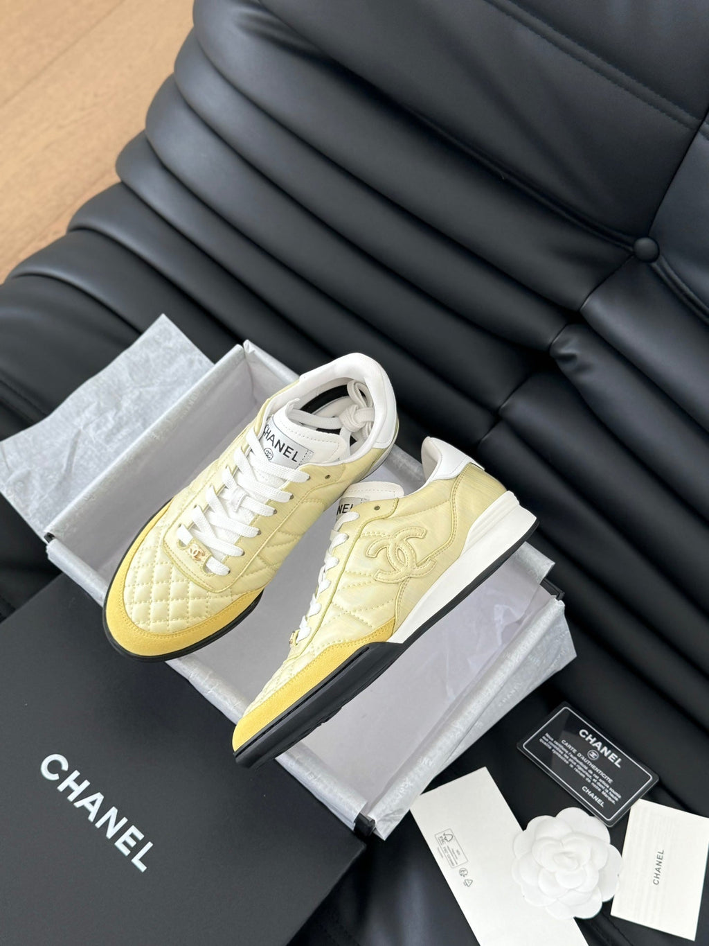 Chanel Sneaker in Light Yellow Mix White Embroidered Lambskin