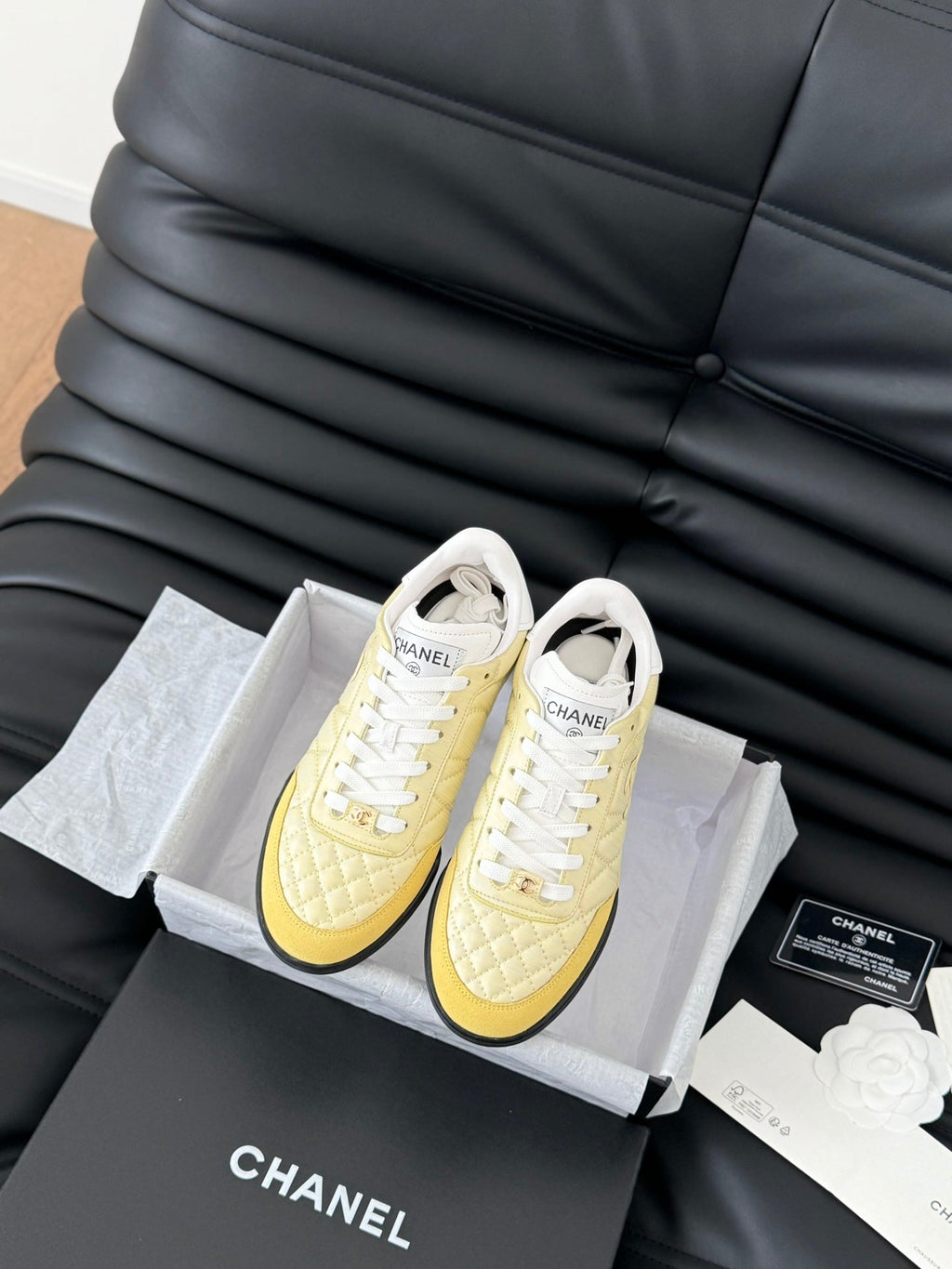 Chanel Sneaker in Light Yellow Mix White Embroidered Lambskin