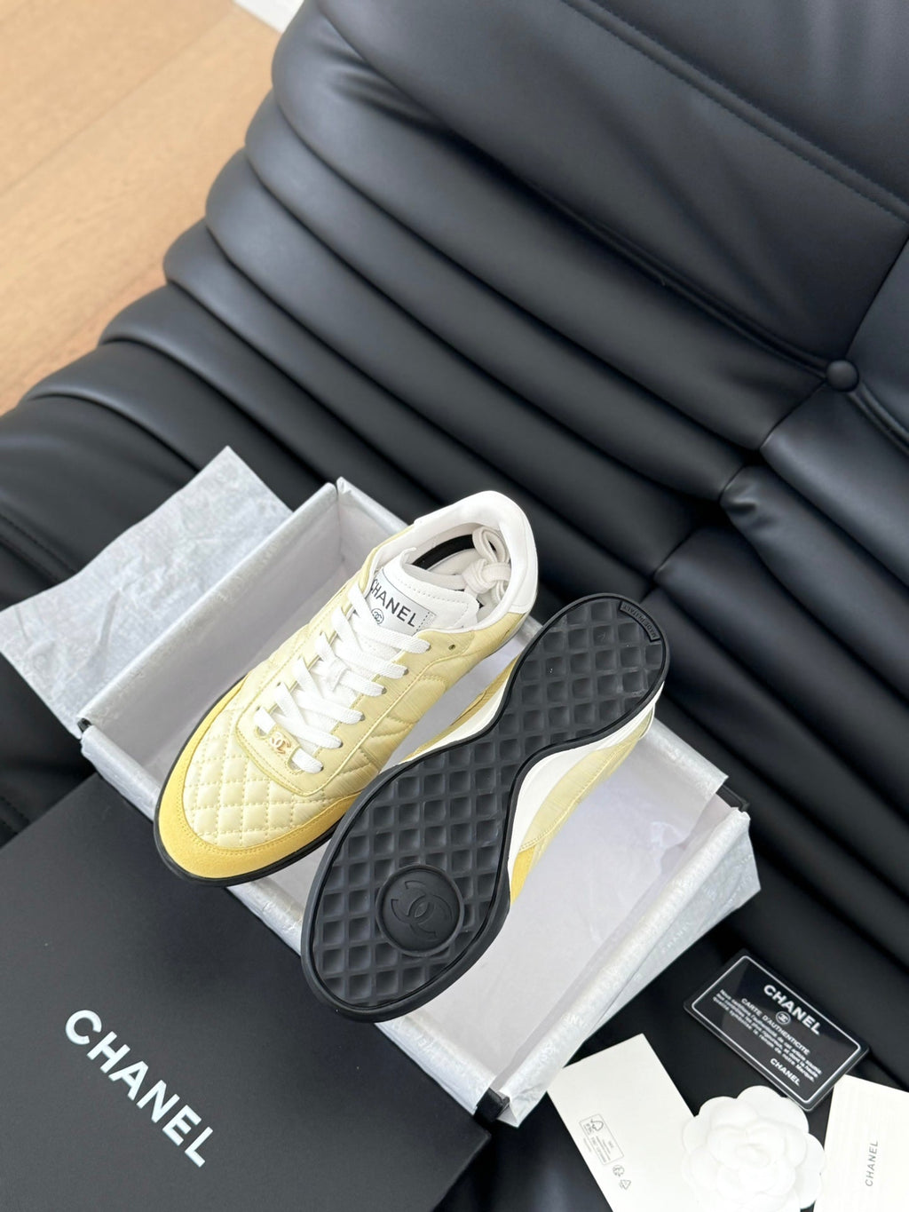 Chanel Sneaker in Light Yellow Mix White Embroidered Lambskin