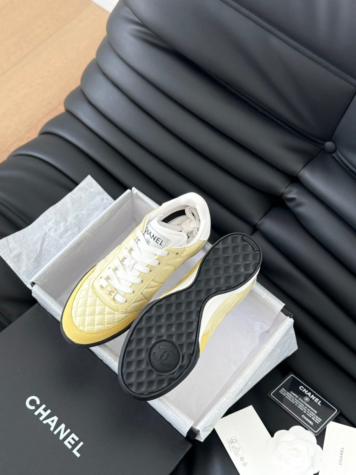 Chanel Sneaker in Light Yellow Mix White Embroidered Lambskin