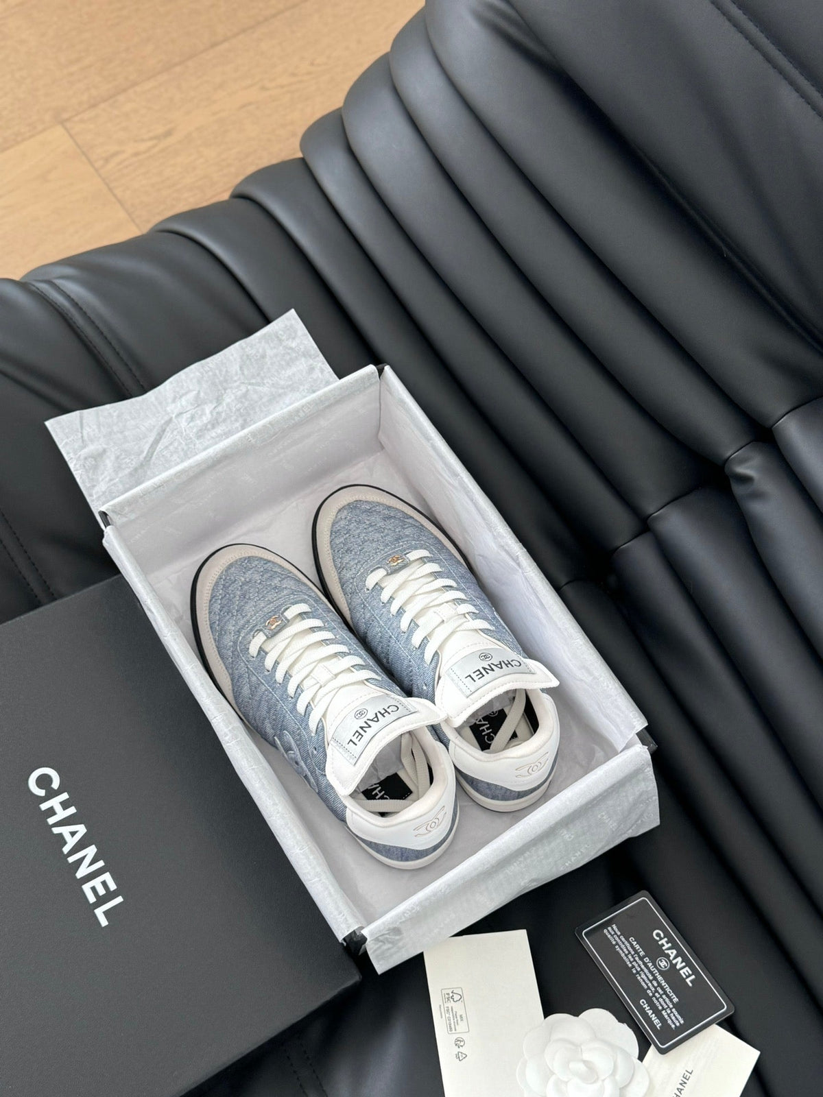 Chanel Sneaker in Light Blue Mix White Embroidered Lambskin