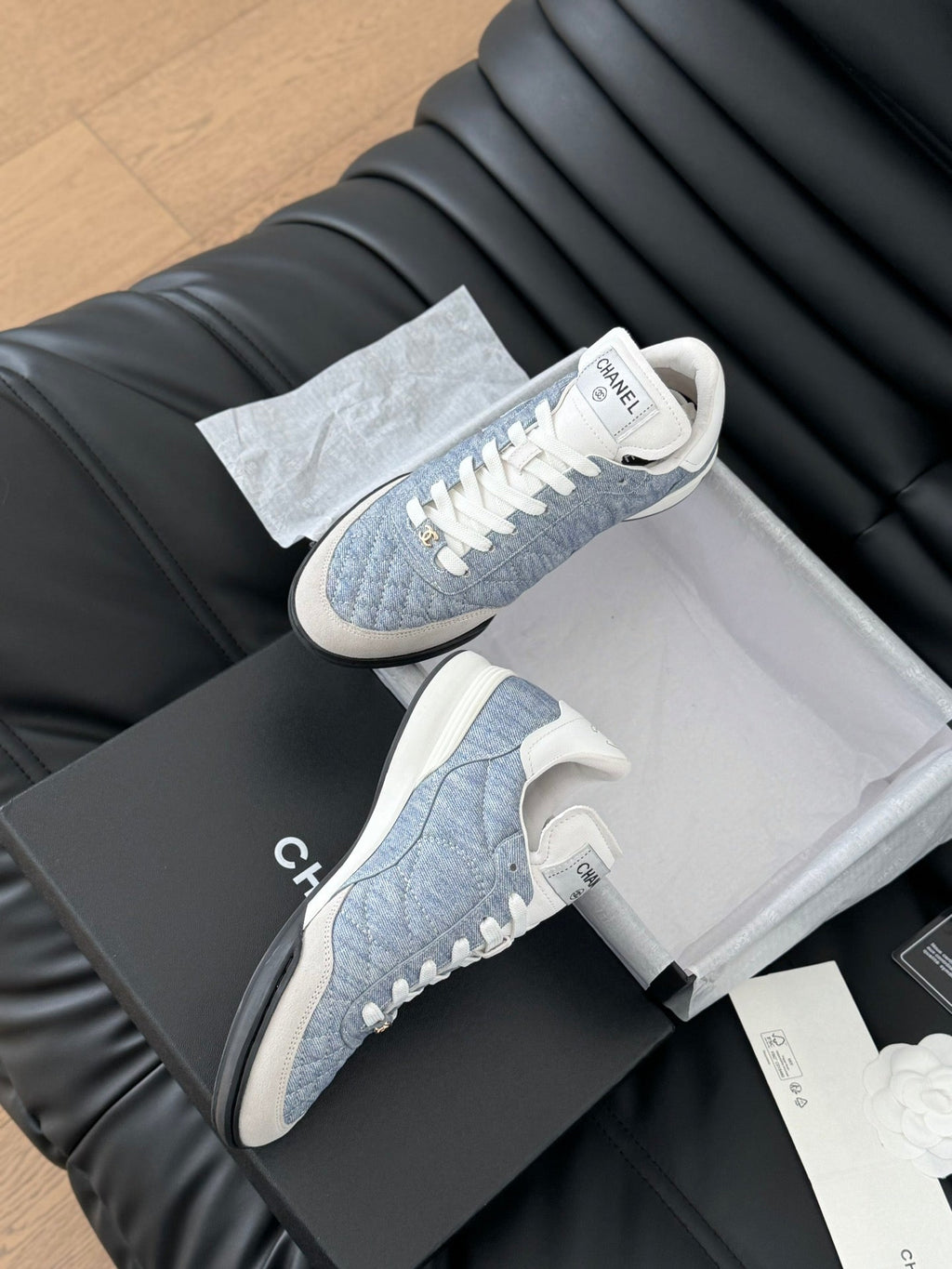 Chanel Sneaker in Light Blue Mix White Embroidered Lambskin