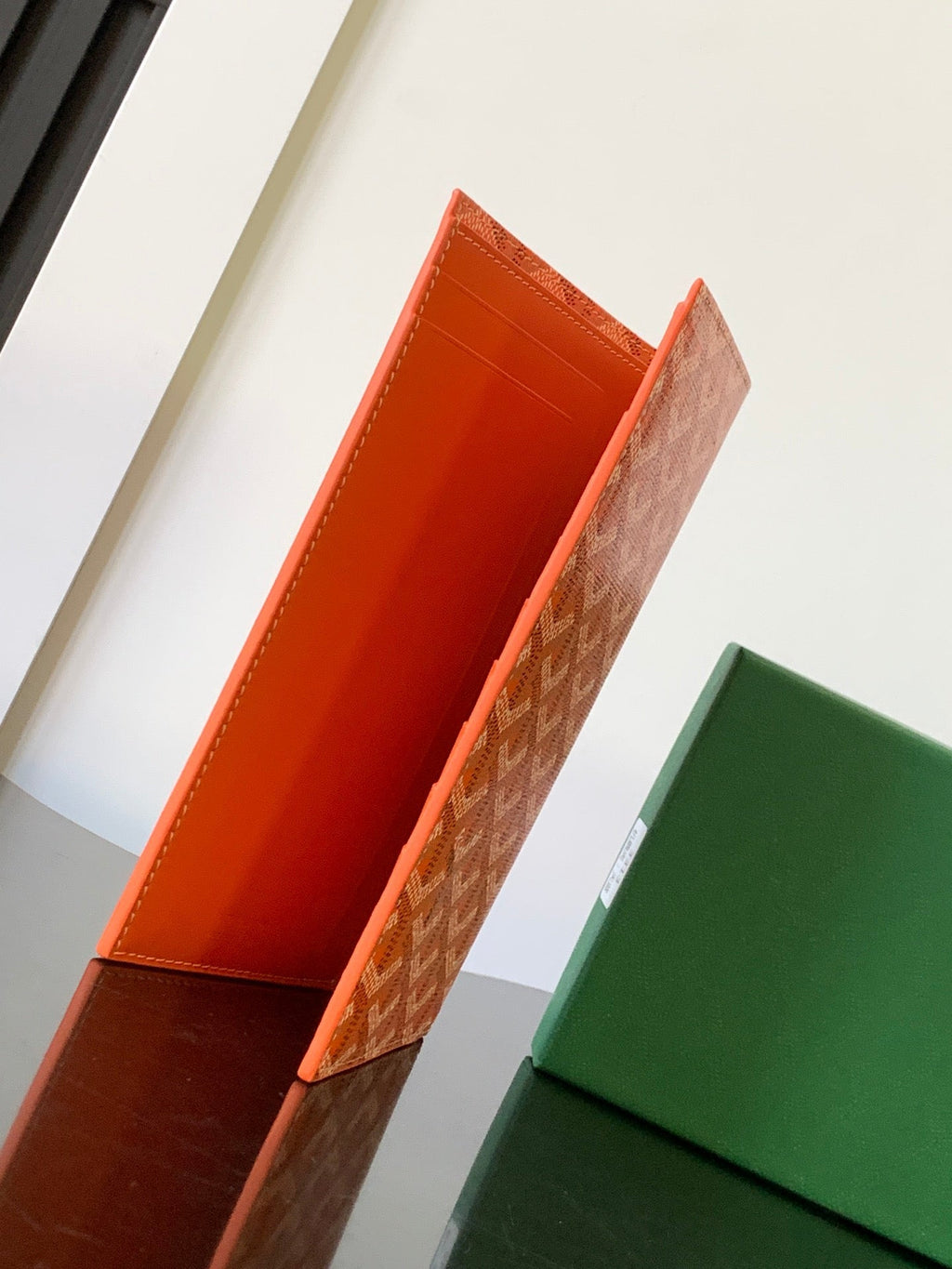Goyard Richelieu Checkbook Wallet 19 in Red Orange Goyardine Canvas and Calfskin
