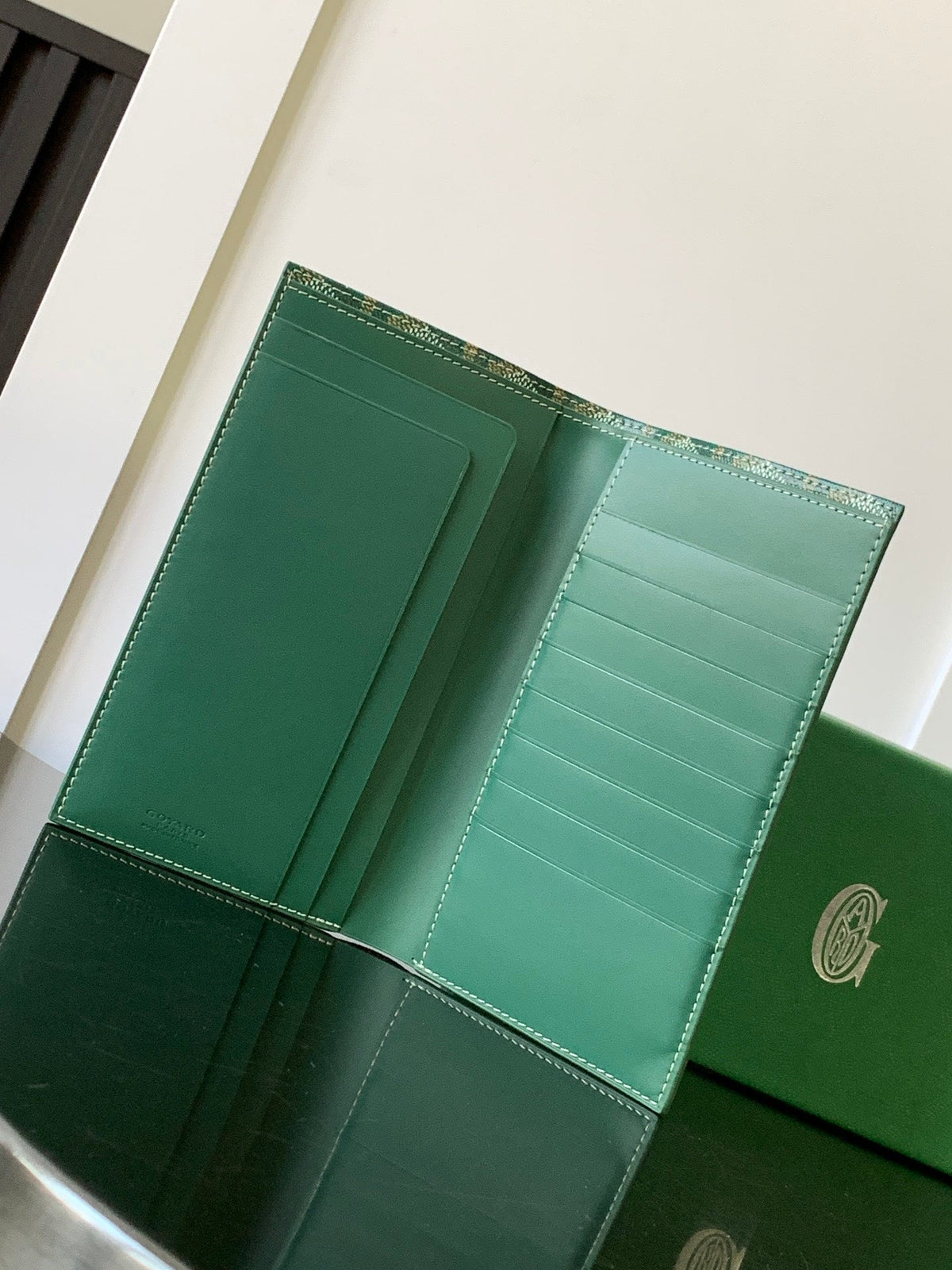 Goyard Richelieu Checkbook Wallet 19 in Green Goyardine Canvas and Calfskin