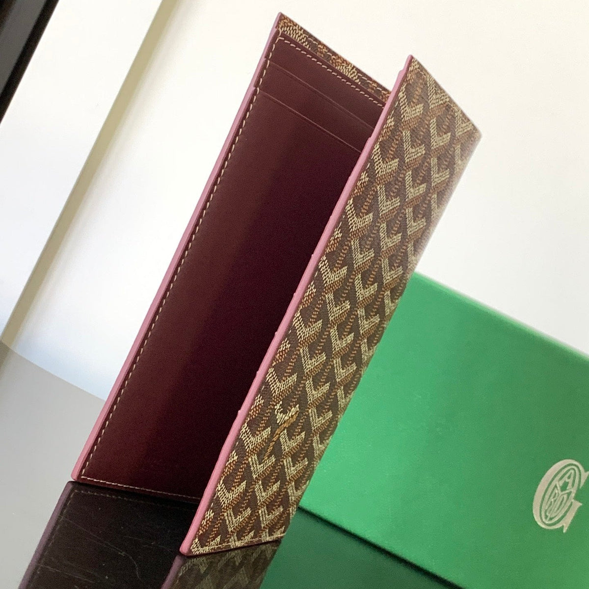 Goyard Richelieu Checkbook Wallet 19 in Burgundy Red Goyardine Canvas and Calfskin