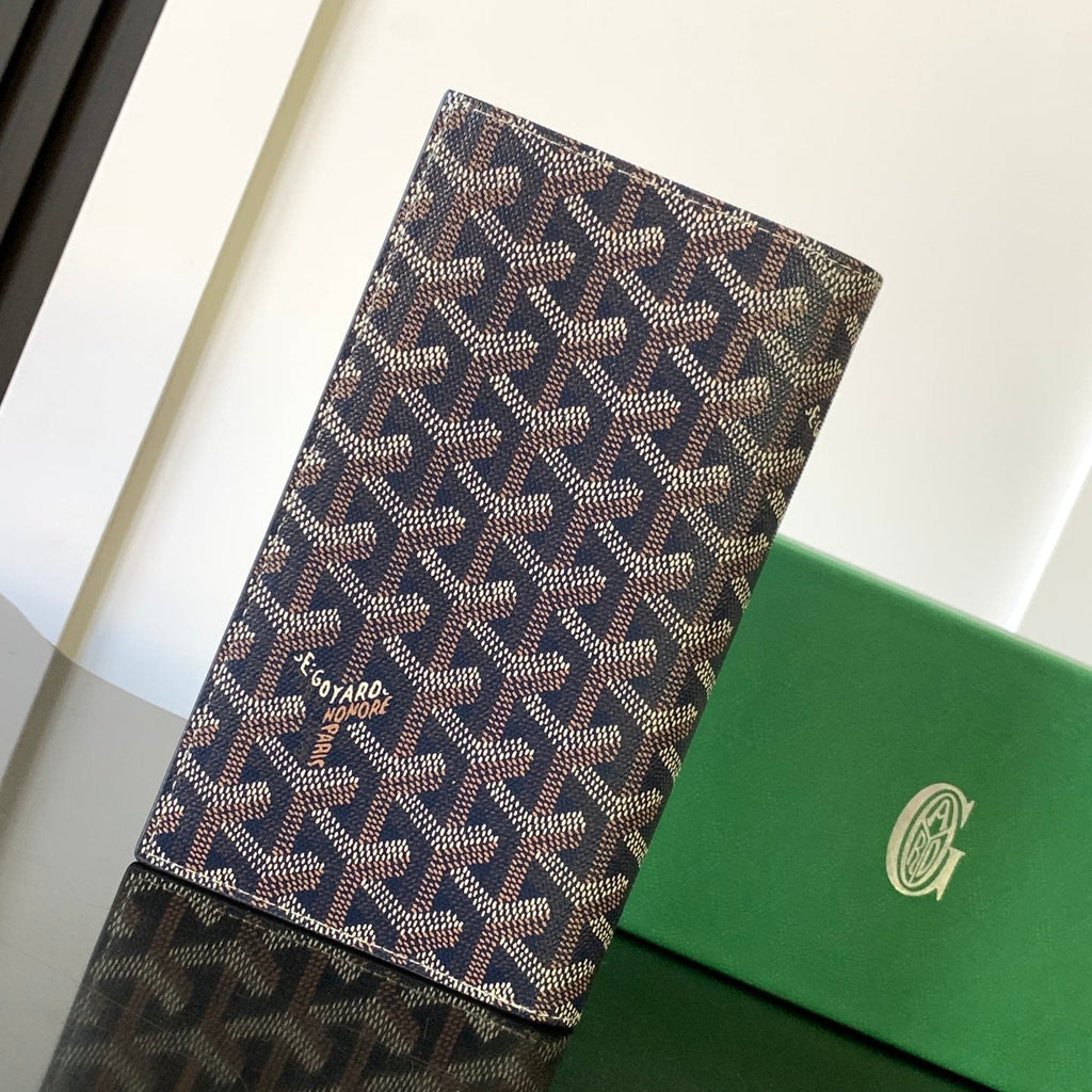 Goyard Richelieu Checkbook Wallet 19 in Navy Blue Goyardine Canvas and Calfskin