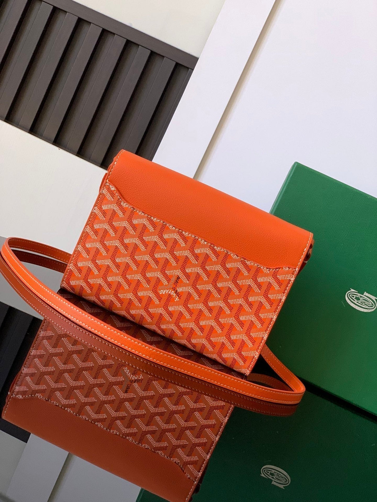 Goyard Chypre Wallet-Pouch 21 in Orange Goyardine Canvas and Calfskin