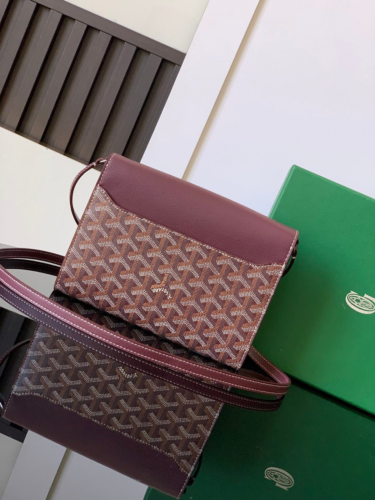 Goyard Chypre Wallet-Pouch 21 in Wine Red Goyardine Canvas and Calfskin