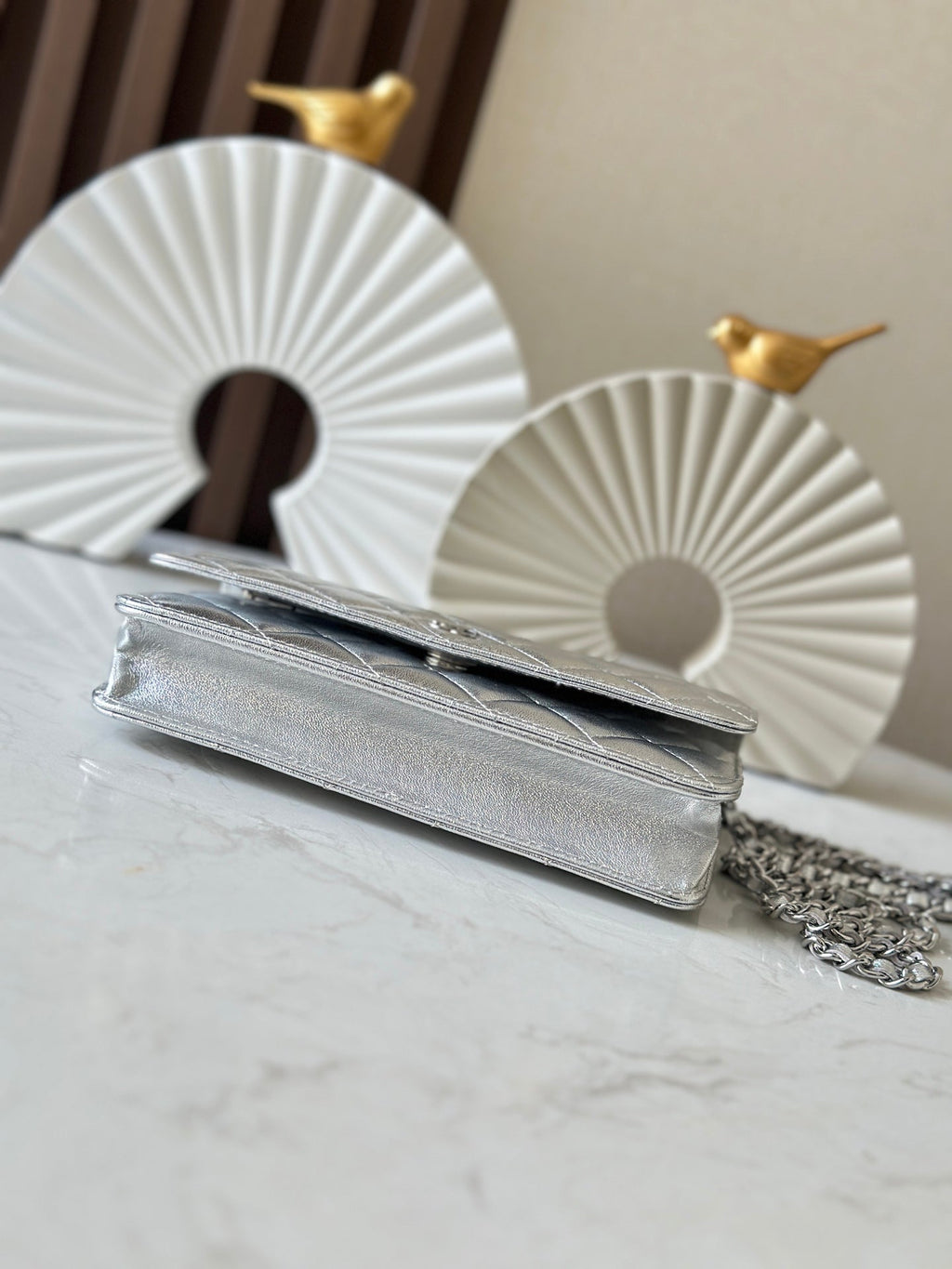 Chanel 25S Wallet On Chain 19 in Silver Lambskin