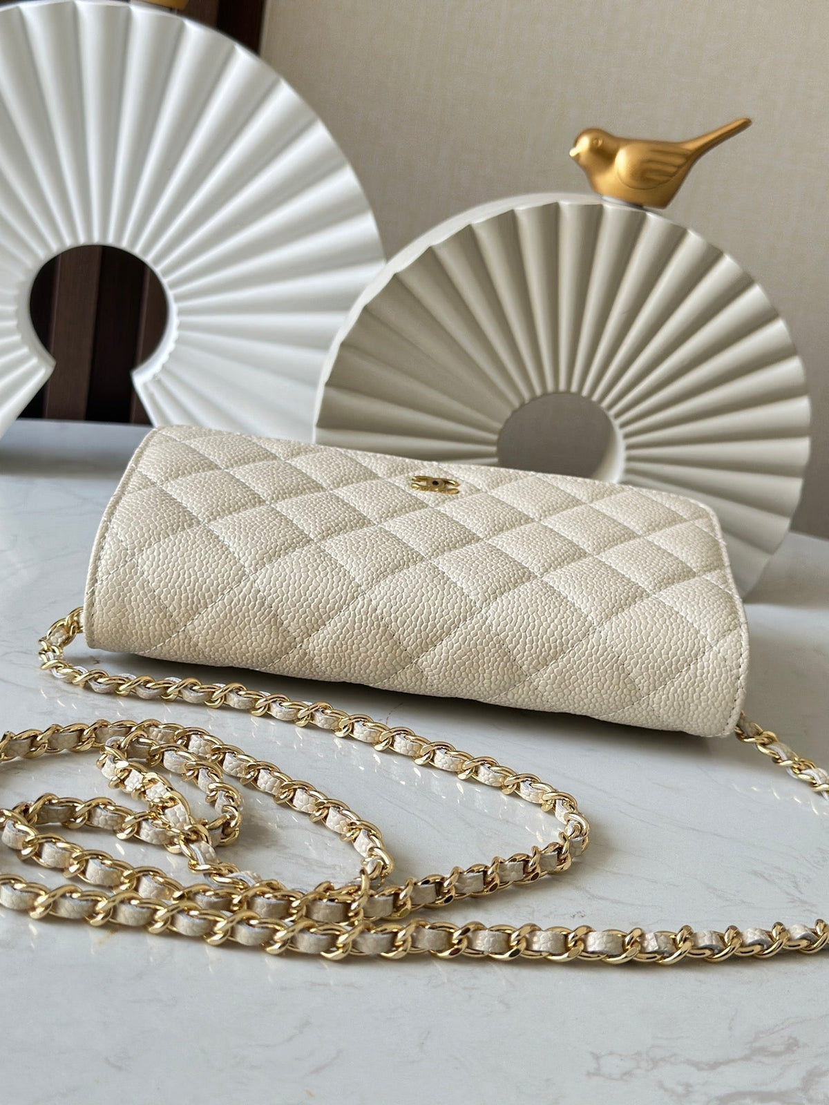 Chanel 25S Wallet On Chain 19 in Cream White Caviar