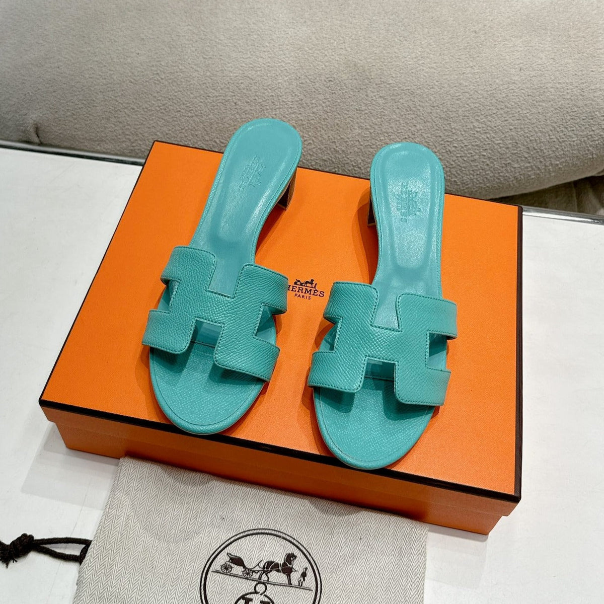 Hermes 0ASIS Sandal Sky Blue Calfskin Classic