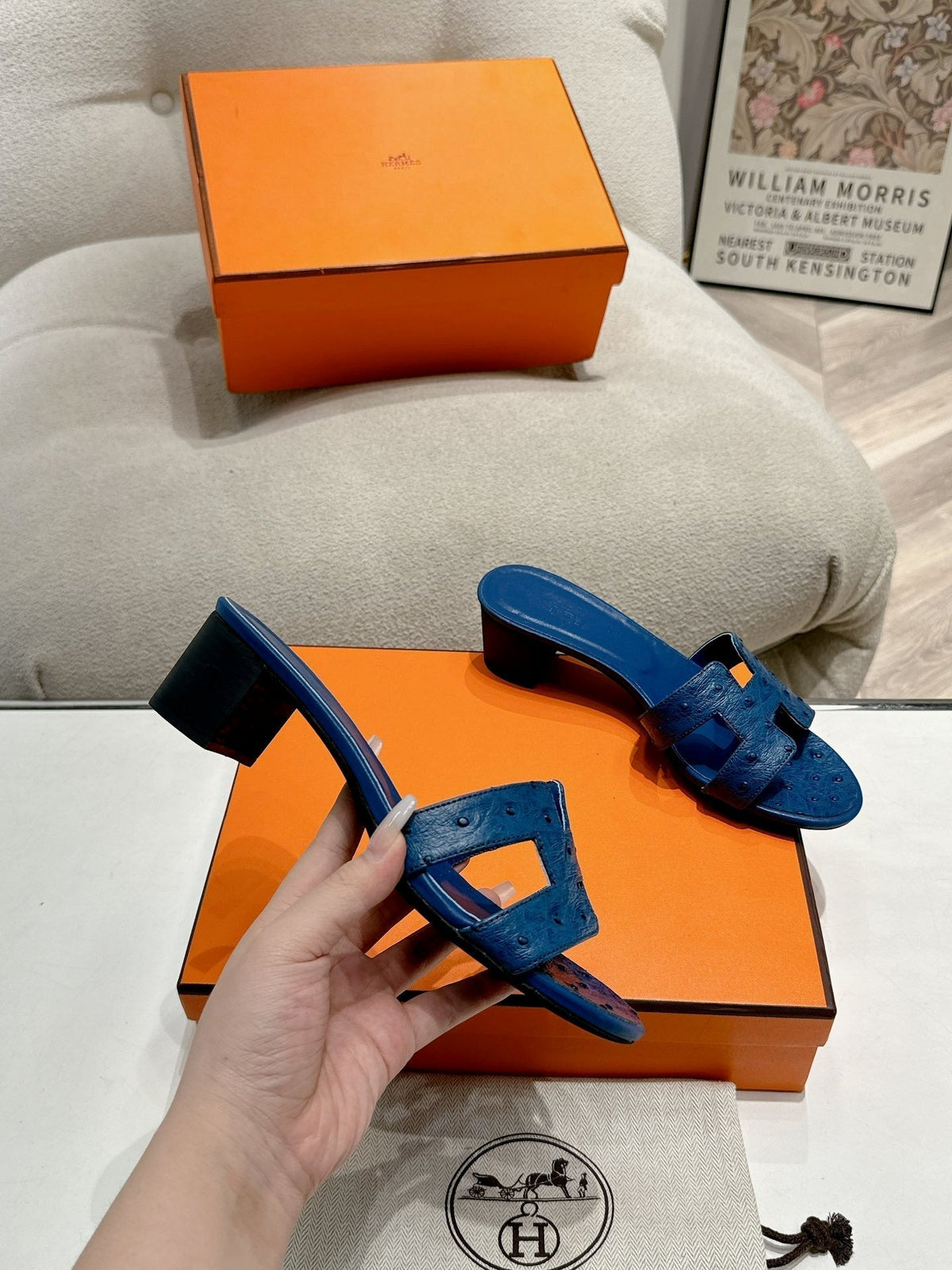 Hermes 0ASIS Sandal Navy Calfskin Special