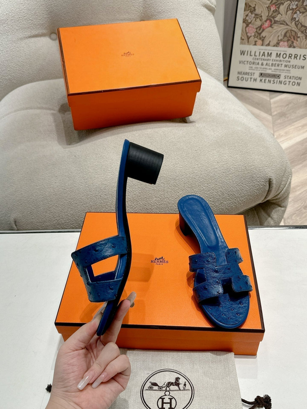 Hermes 0ASIS Sandal Navy Calfskin Special