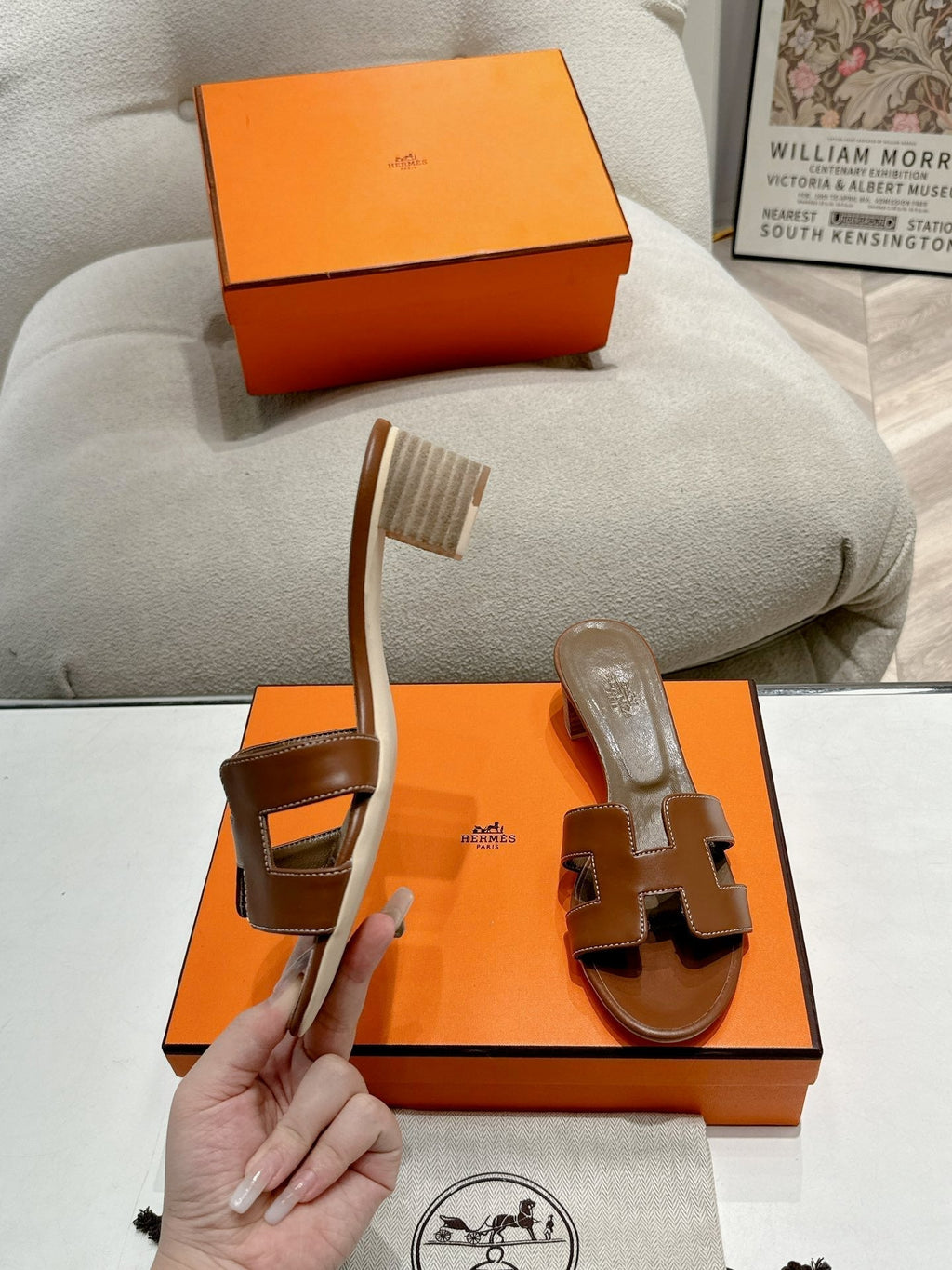 Hermes 0ASIS Sandal Sepia Calfskin Classic