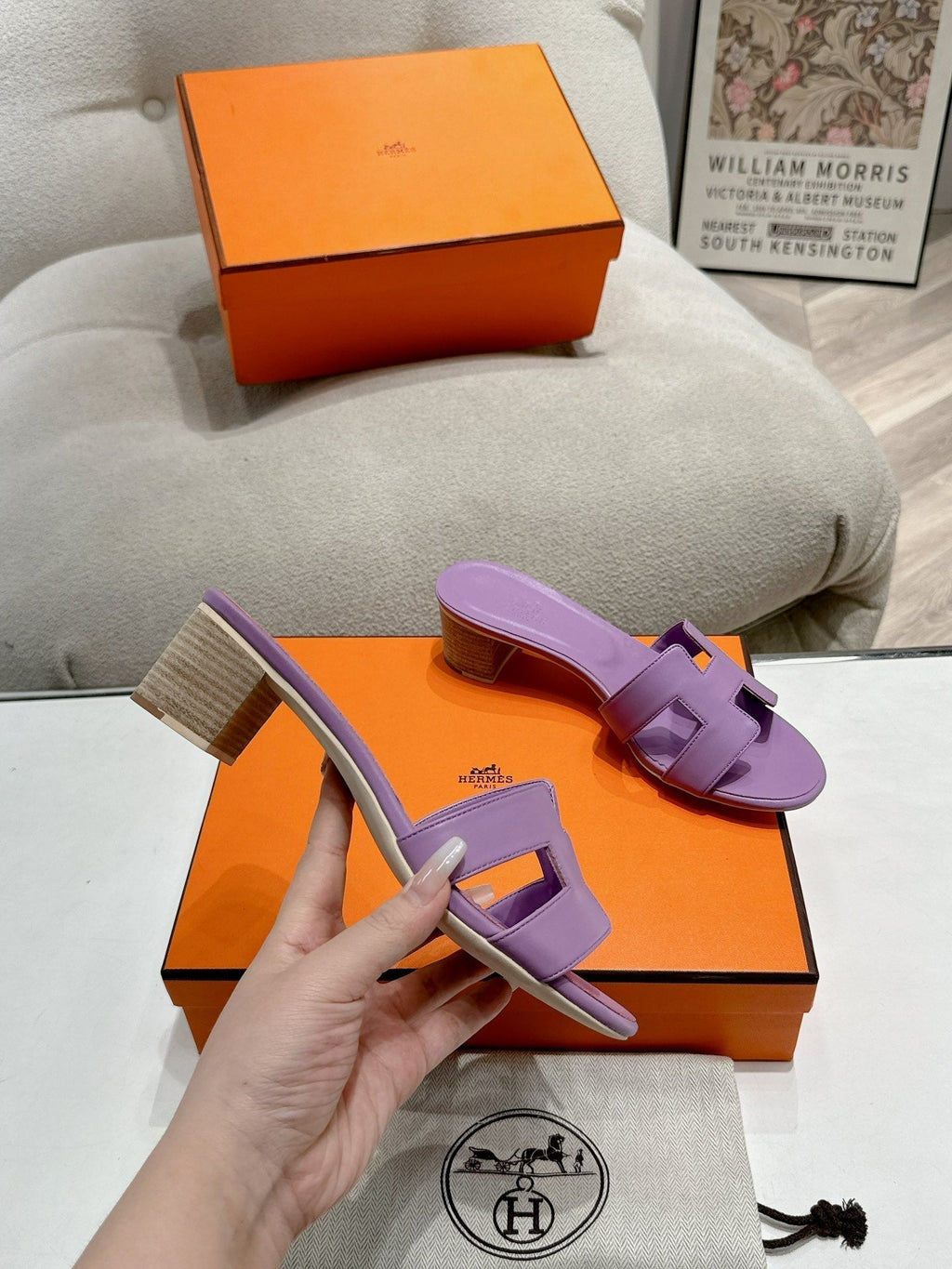 Hermes 0ASIS Sandal Purple Calfskin Classic