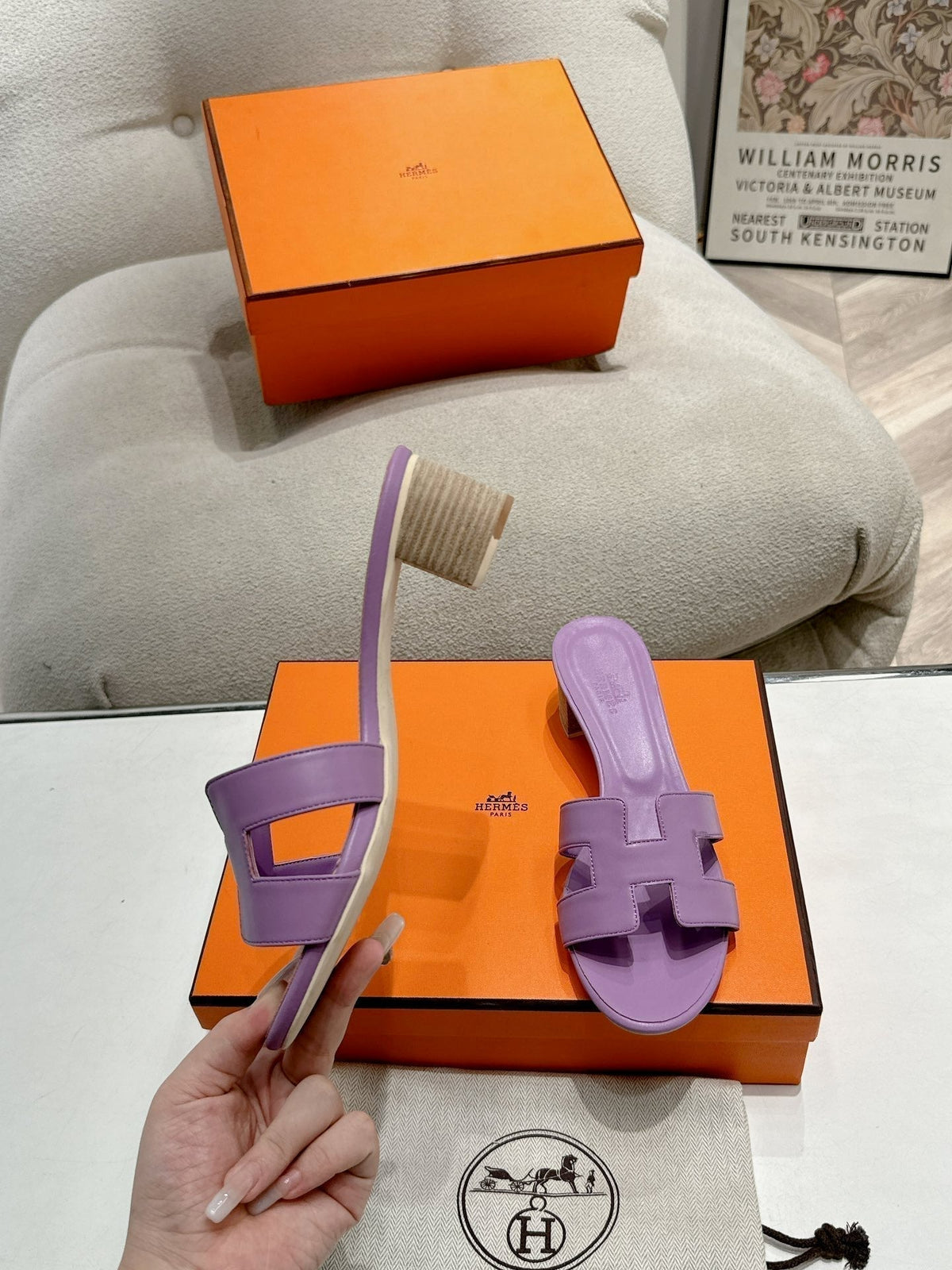 Hermes 0ASIS Sandal Purple Calfskin Classic
