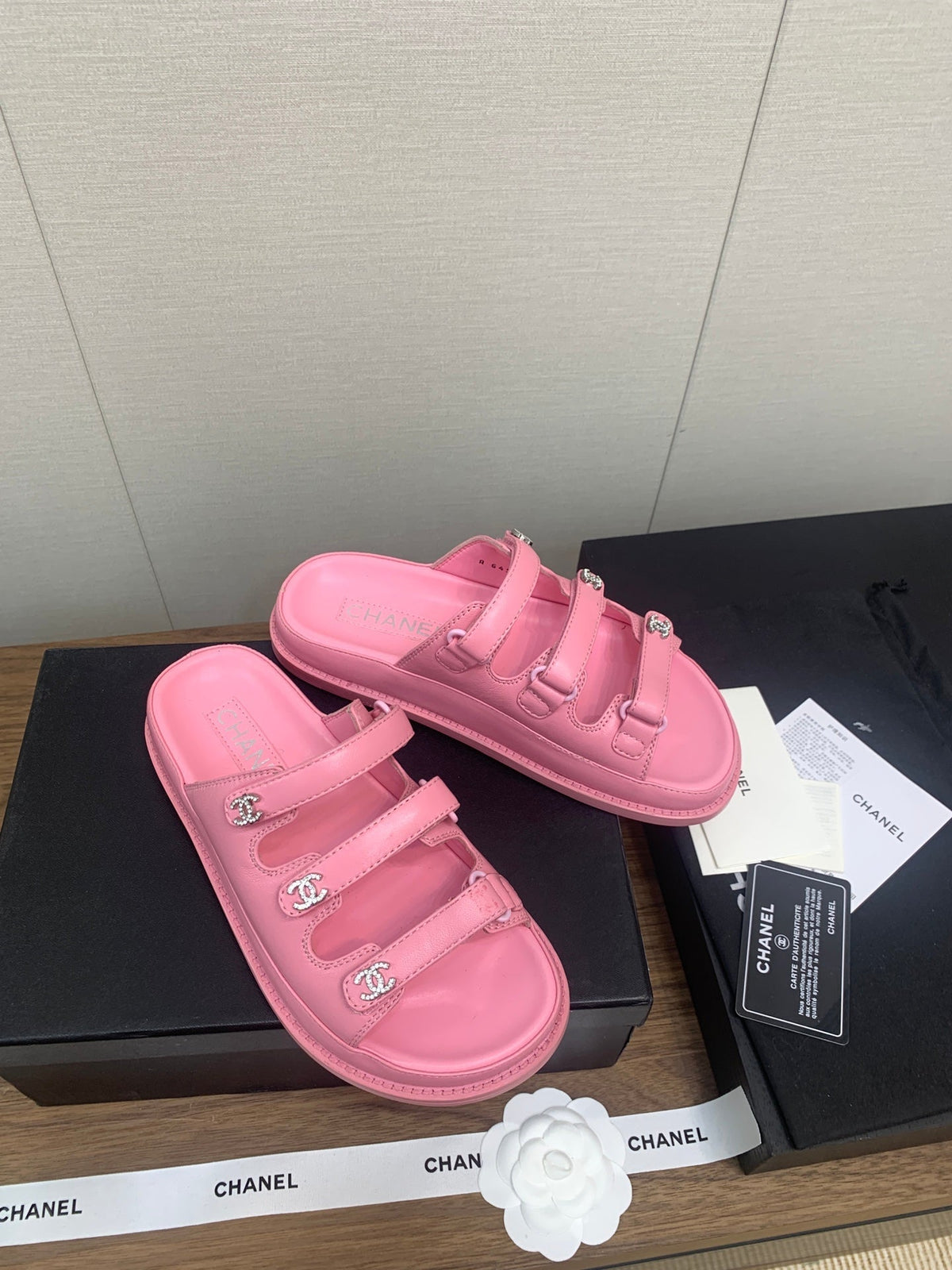 Chanel Dad Sandal in Light Pink Lambskin Mule