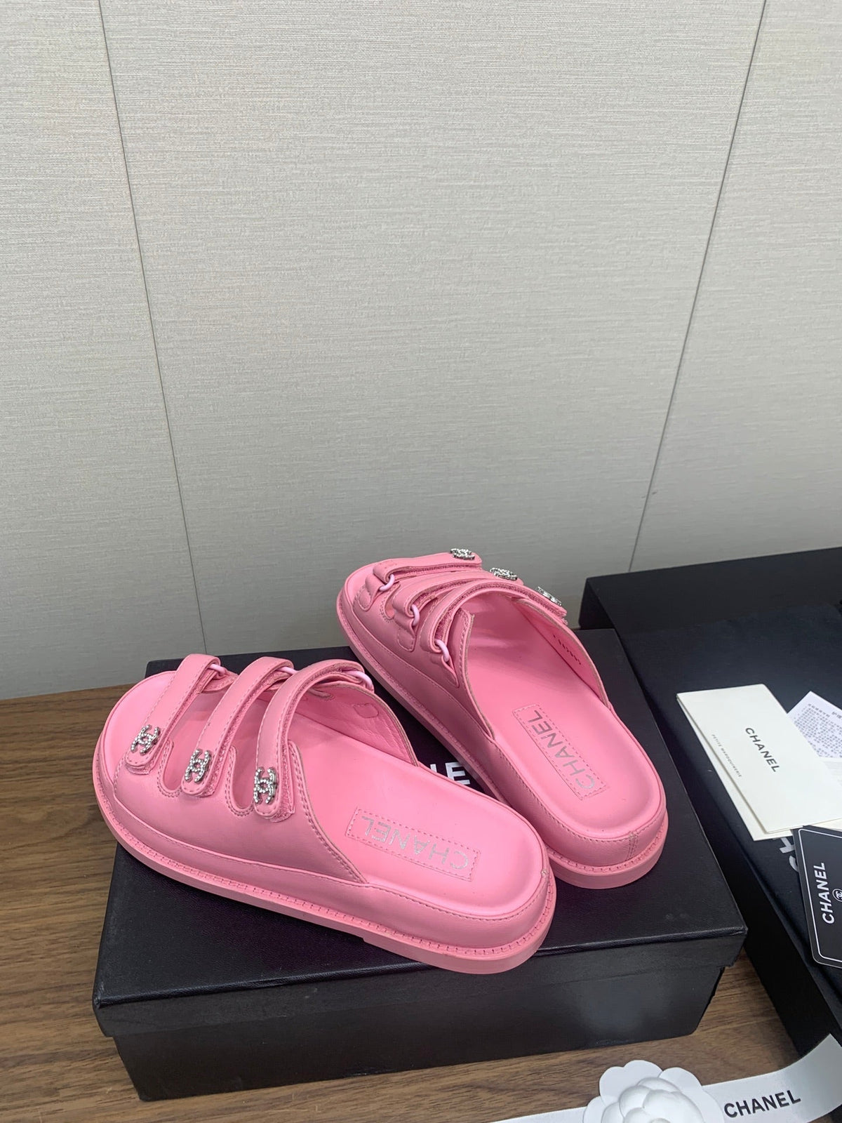 Chanel Dad Sandal in Light Pink Lambskin Mule