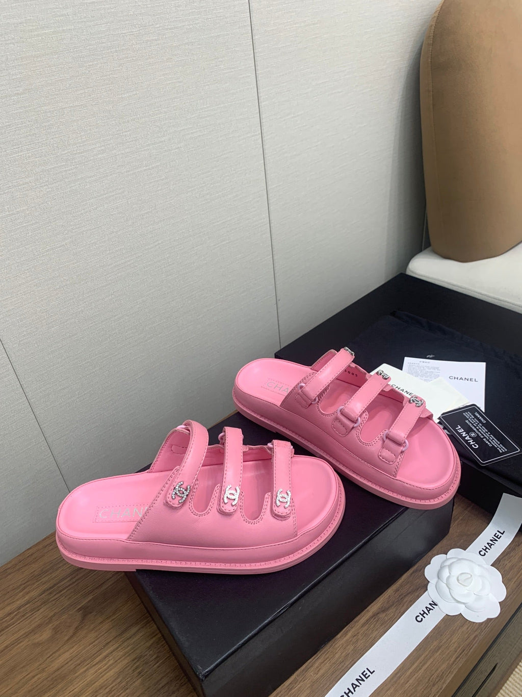Chanel Dad Sandal in Light Pink Lambskin Mule