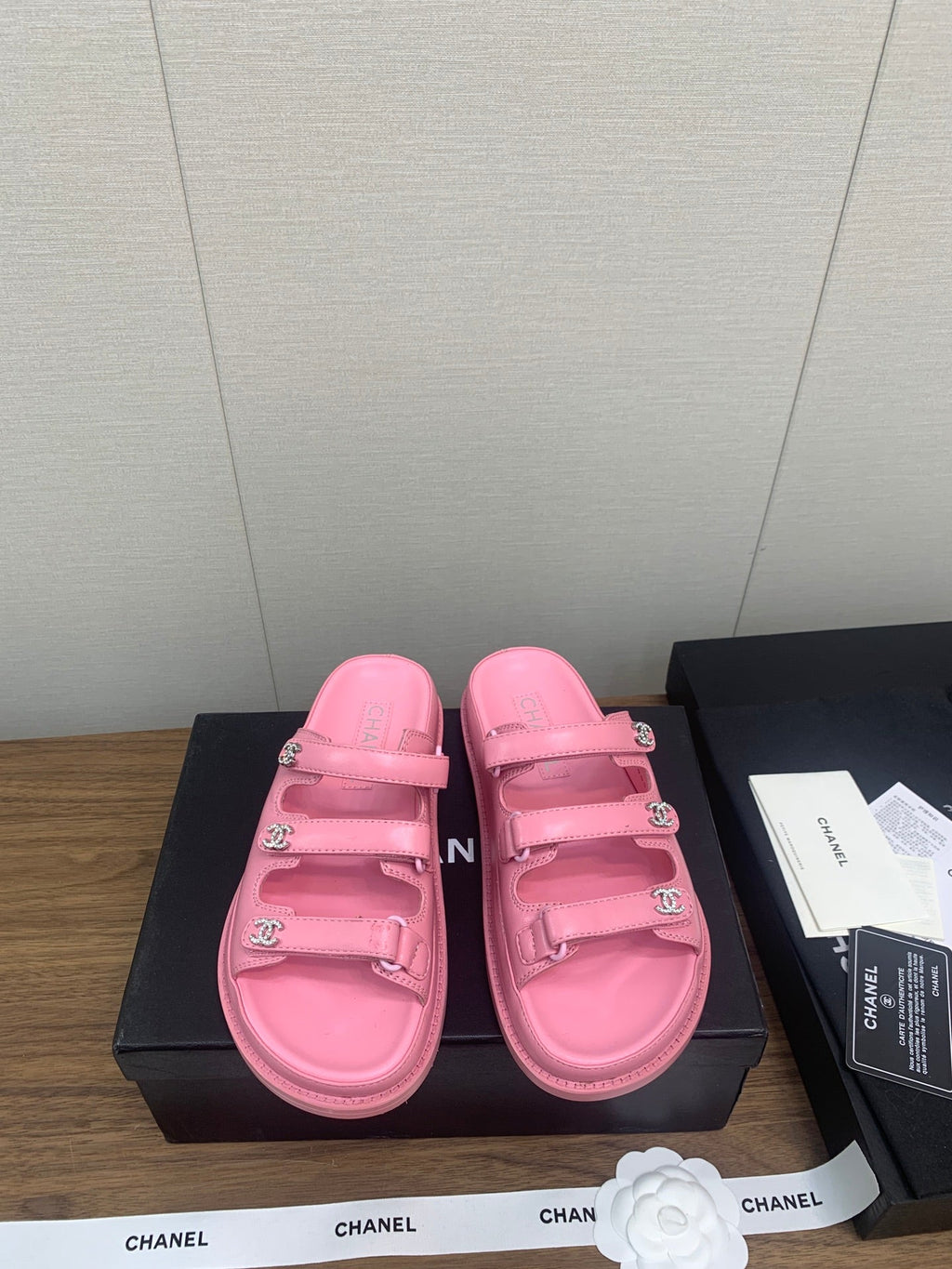 Chanel Dad Sandal in Light Pink Lambskin Mule