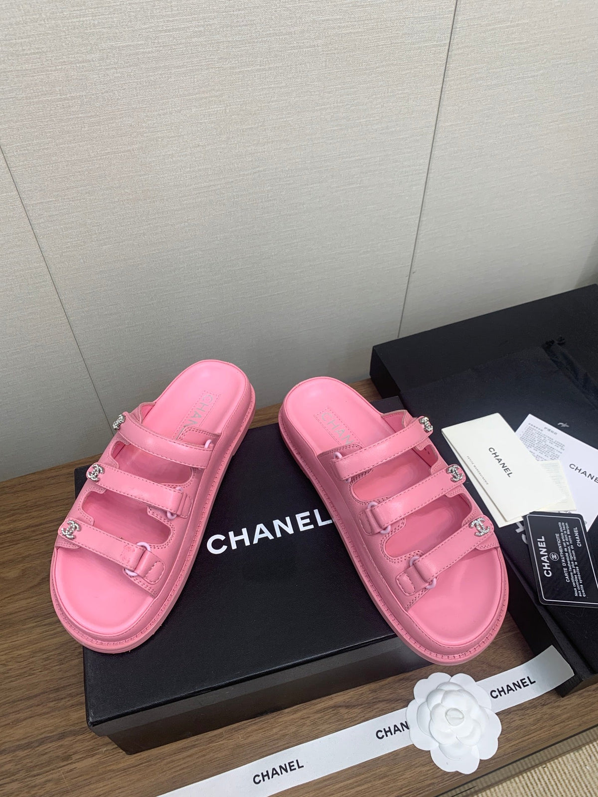 Chanel Dad Sandal in Light Pink Lambskin Mule