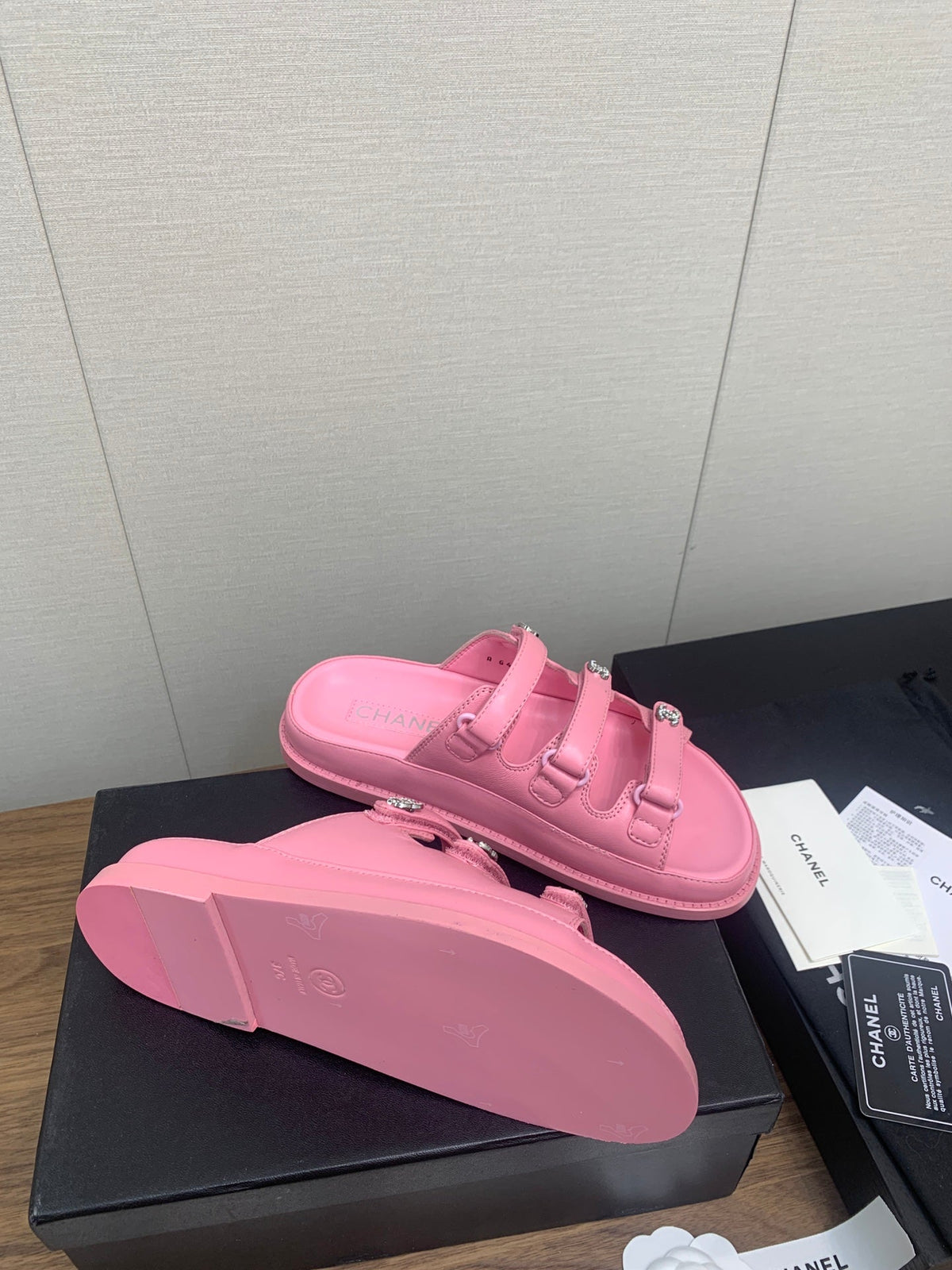 Chanel Dad Sandal in Light Pink Lambskin Mule