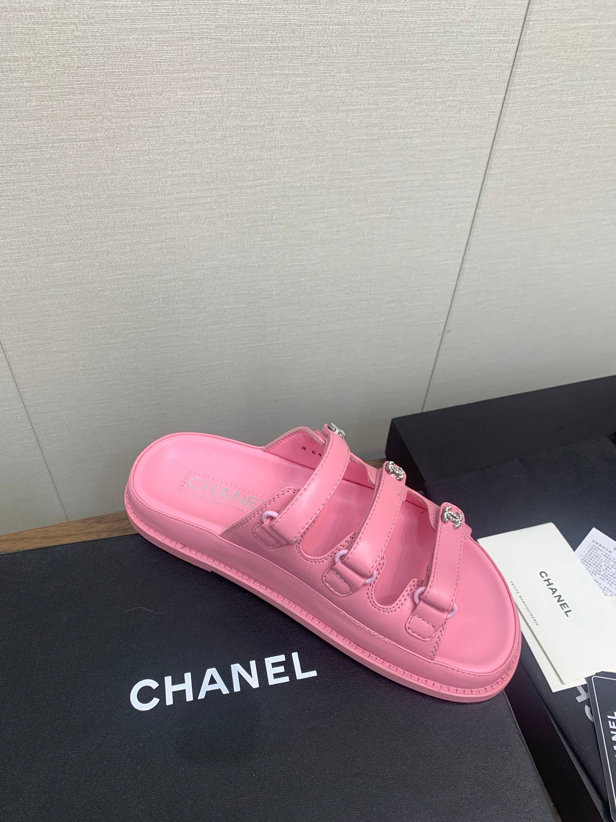 Chanel Dad Sandal in Light Pink Lambskin Mule