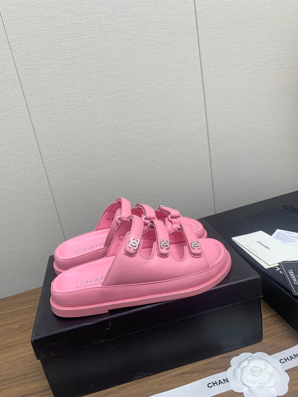Chanel Dad Sandal in Light Pink Lambskin Mule