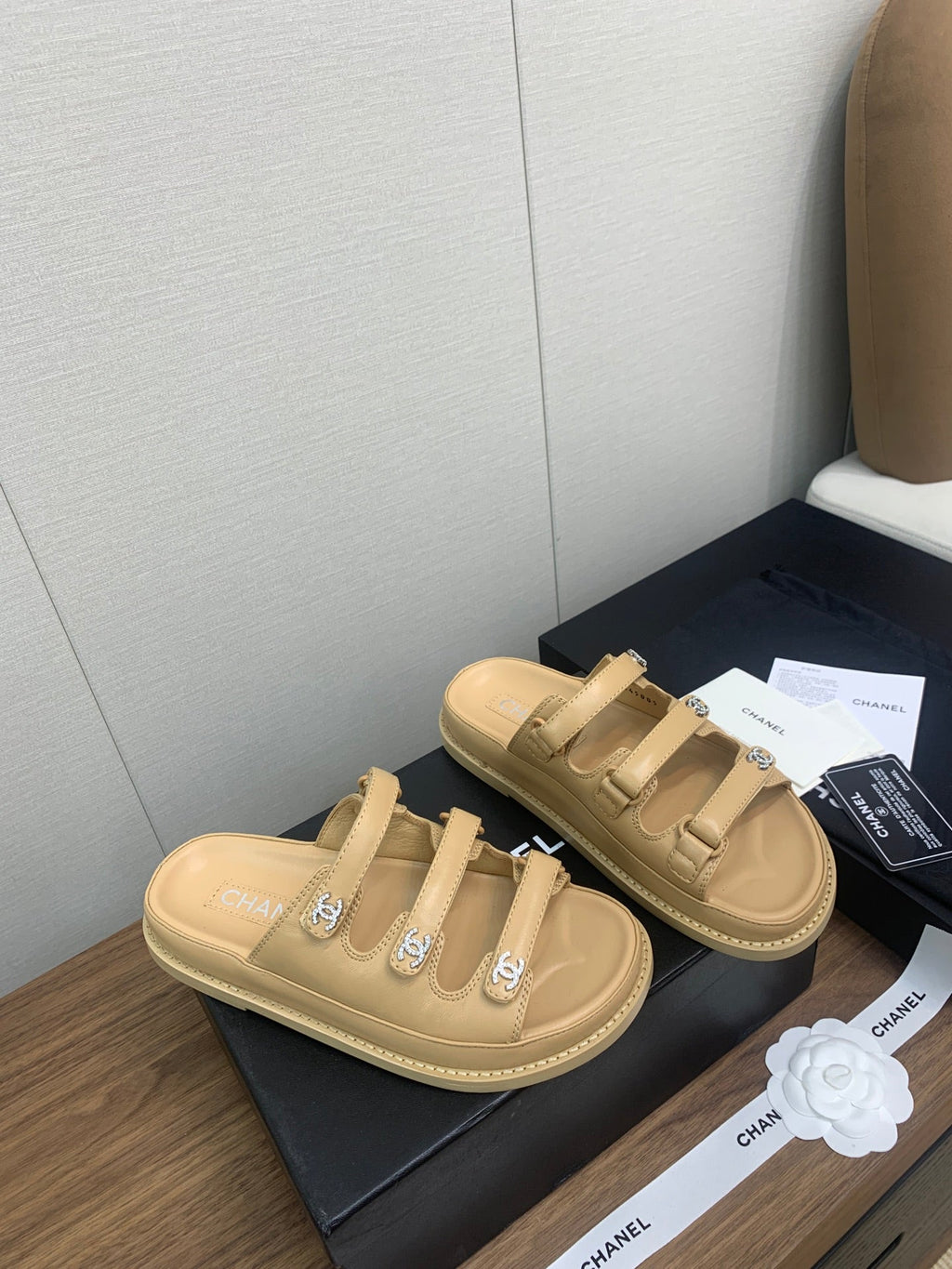 Chanel Dad Sandal in Yellow Cream Lambskin Mule