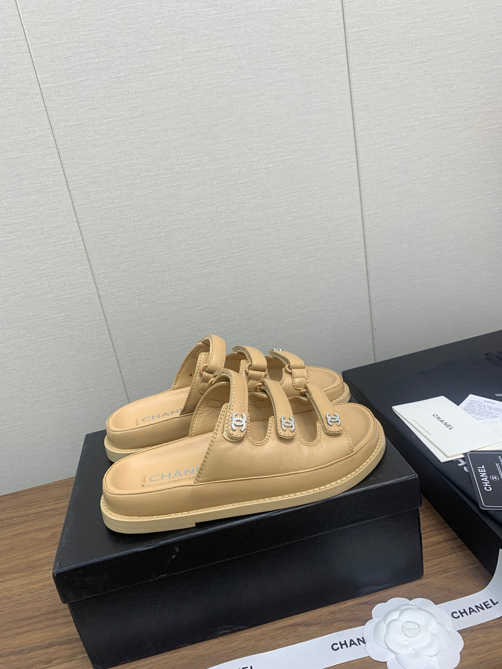 Chanel Dad Sandal in Yellow Cream Lambskin Mule