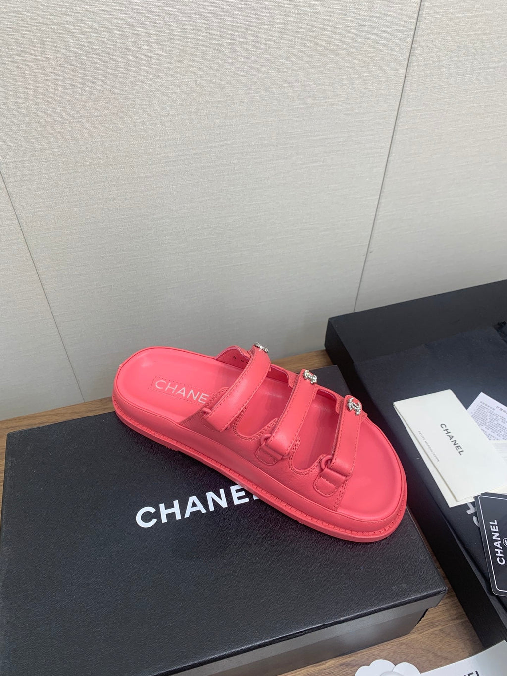 Chanel Dad Sandal in Red Pink Lambskin Mule