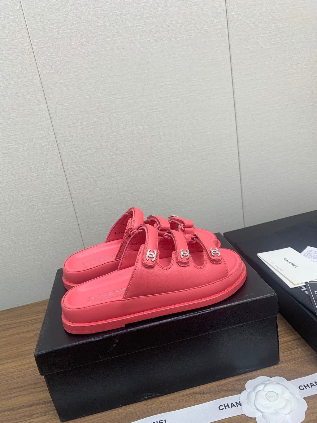 Chanel Dad Sandal in Red Pink Lambskin Mule