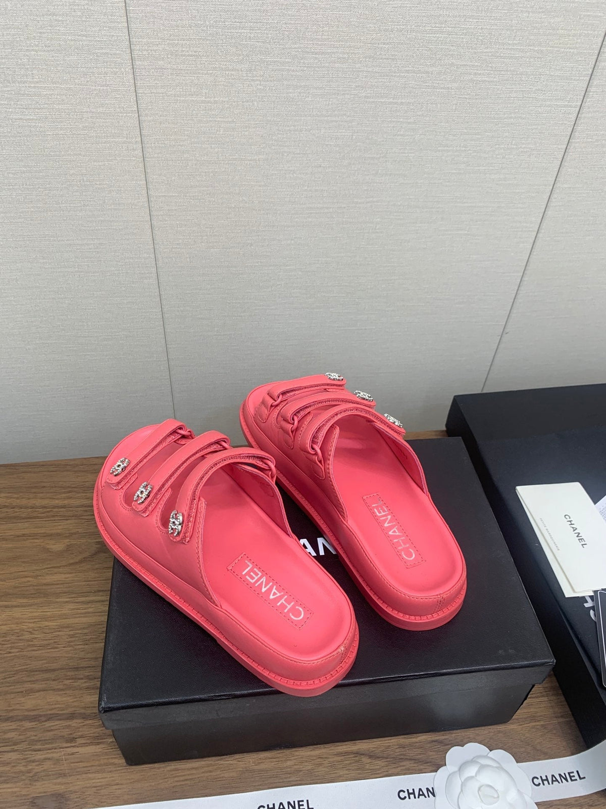 Chanel Dad Sandal in Red Pink Lambskin Mule