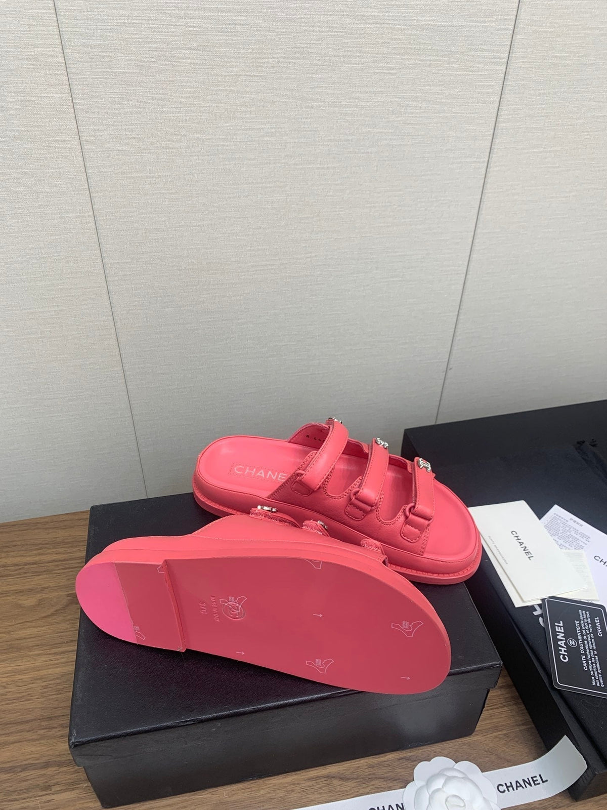 Chanel Dad Sandal in Red Pink Lambskin Mule