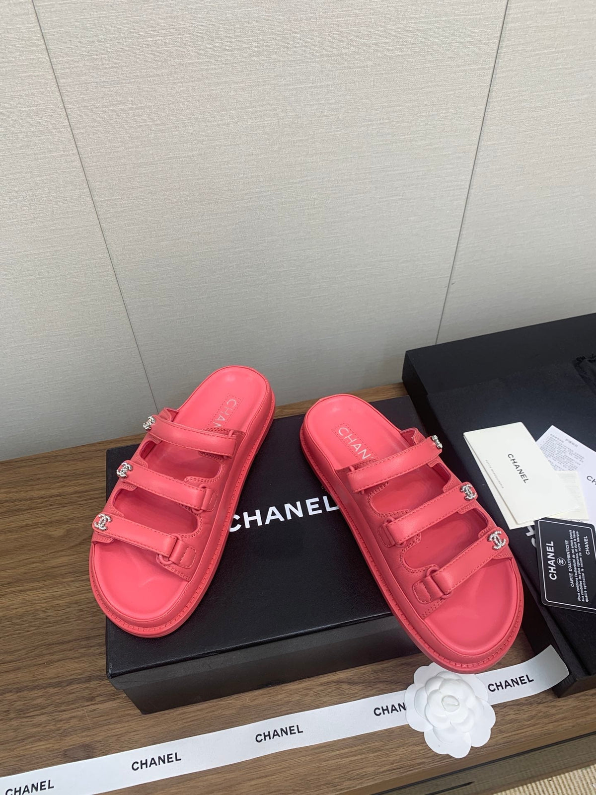 Chanel Dad Sandal in Red Pink Lambskin Mule