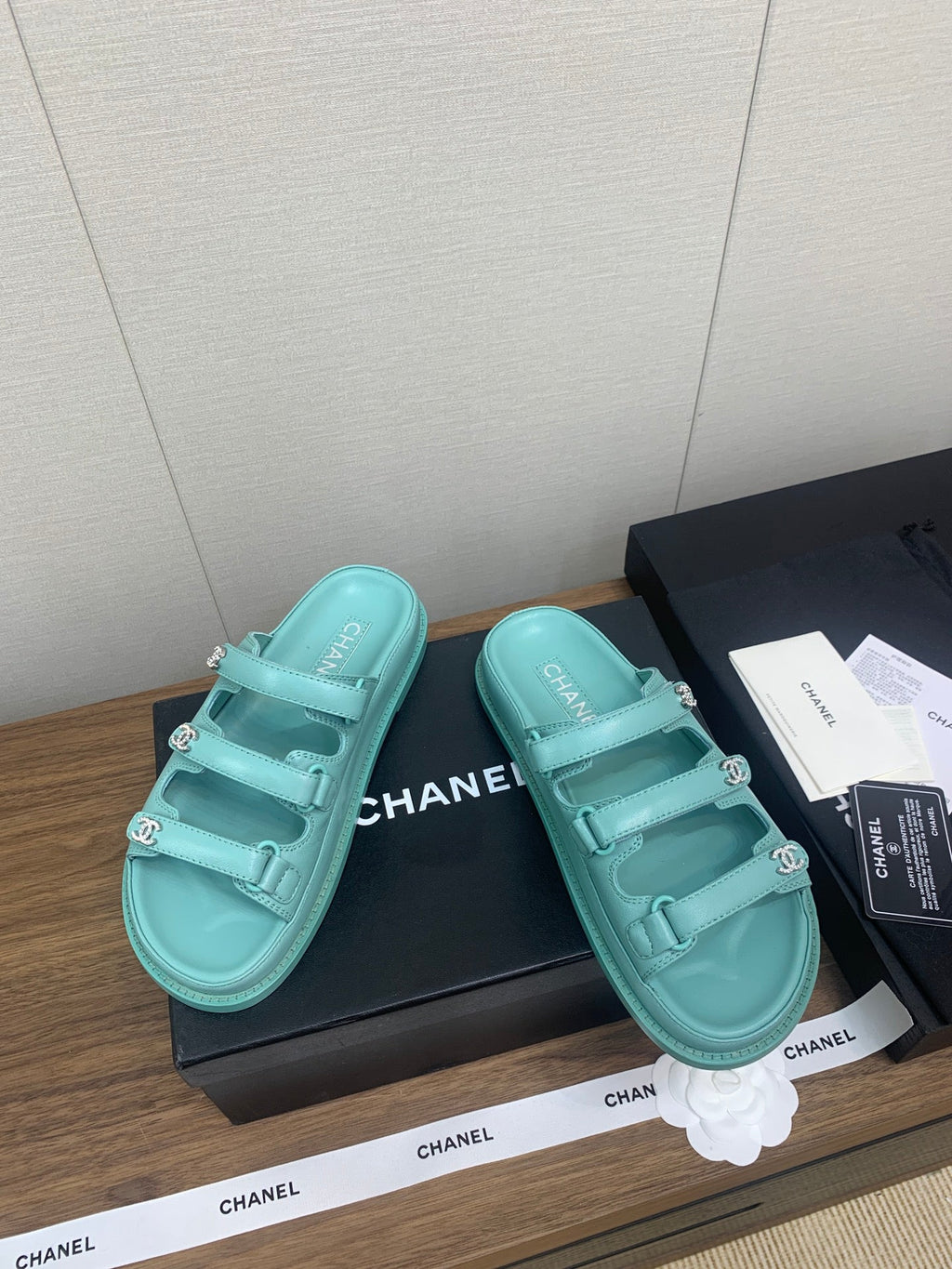Chanel Dad Sandal in Sky Blue Lambskin Mule