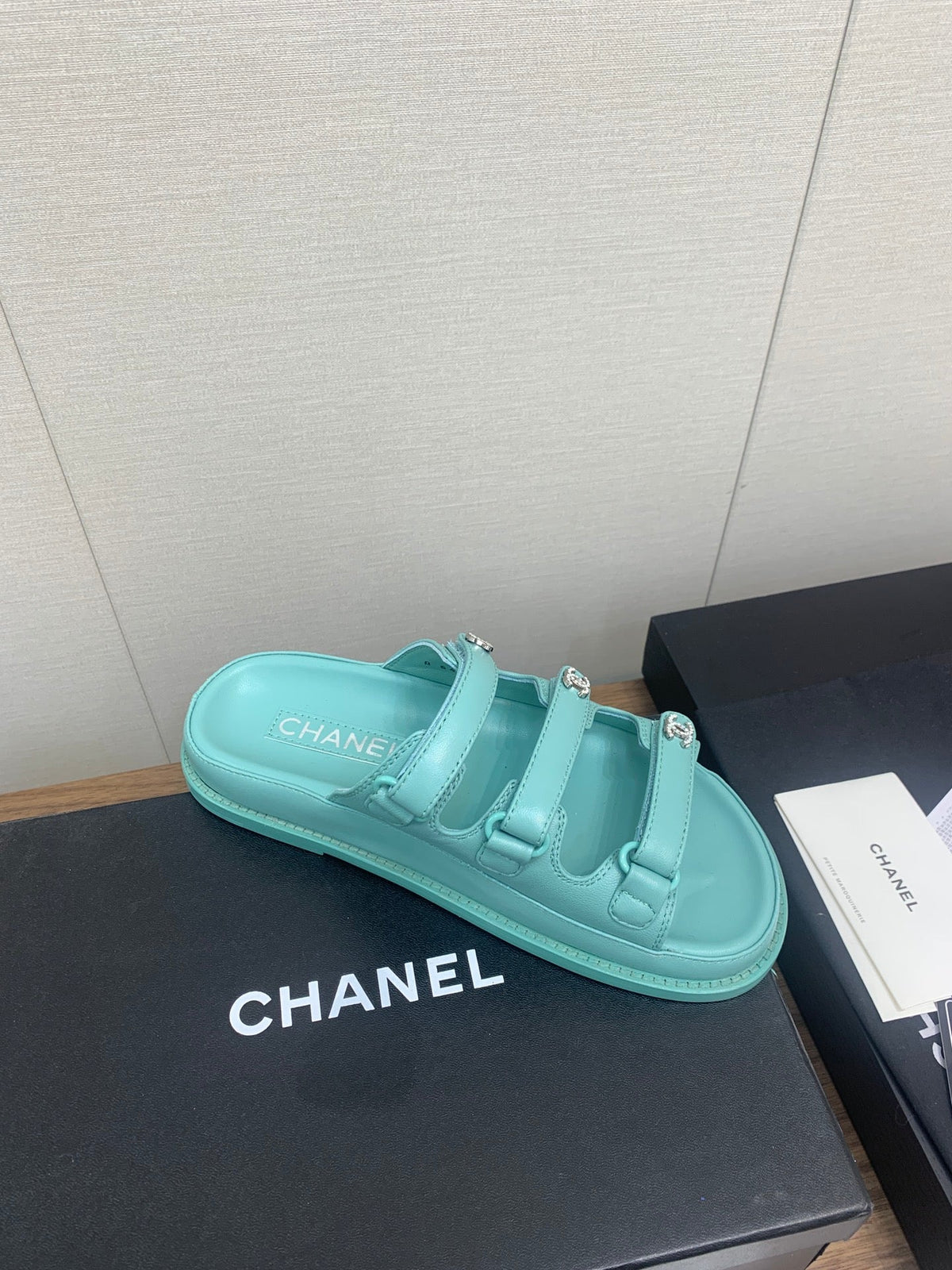 Chanel Dad Sandal in Sky Blue Lambskin Mule