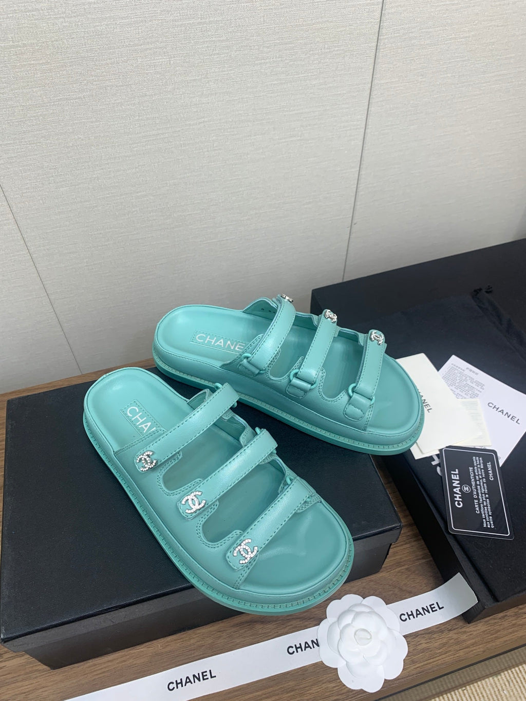 Chanel Dad Sandal in Sky Blue Lambskin Mule